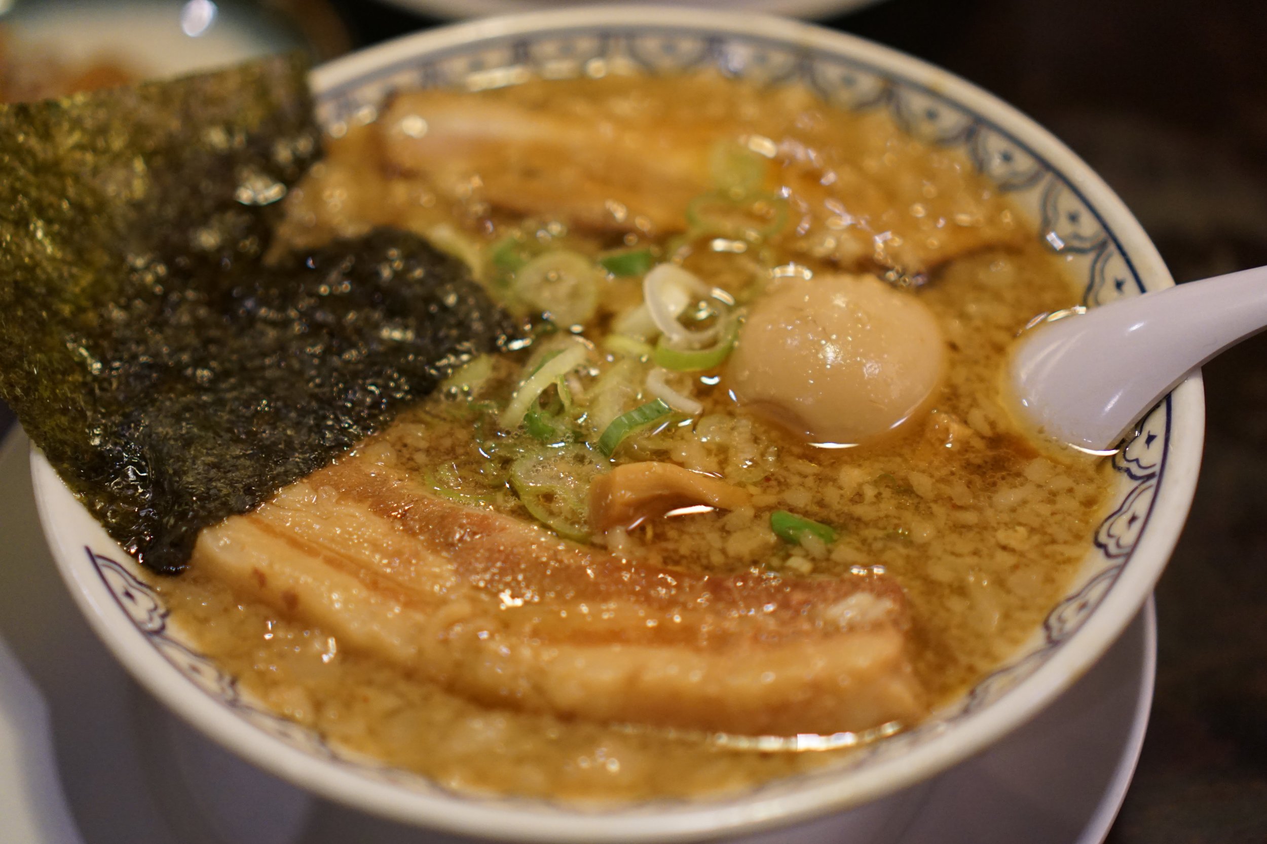<p>Bandara Ramen in Shinjuku - suuuper fatty, too much so :( very rich and with grated garlic mellowed it a out a lot, but probably wouldn't go back.</p>
