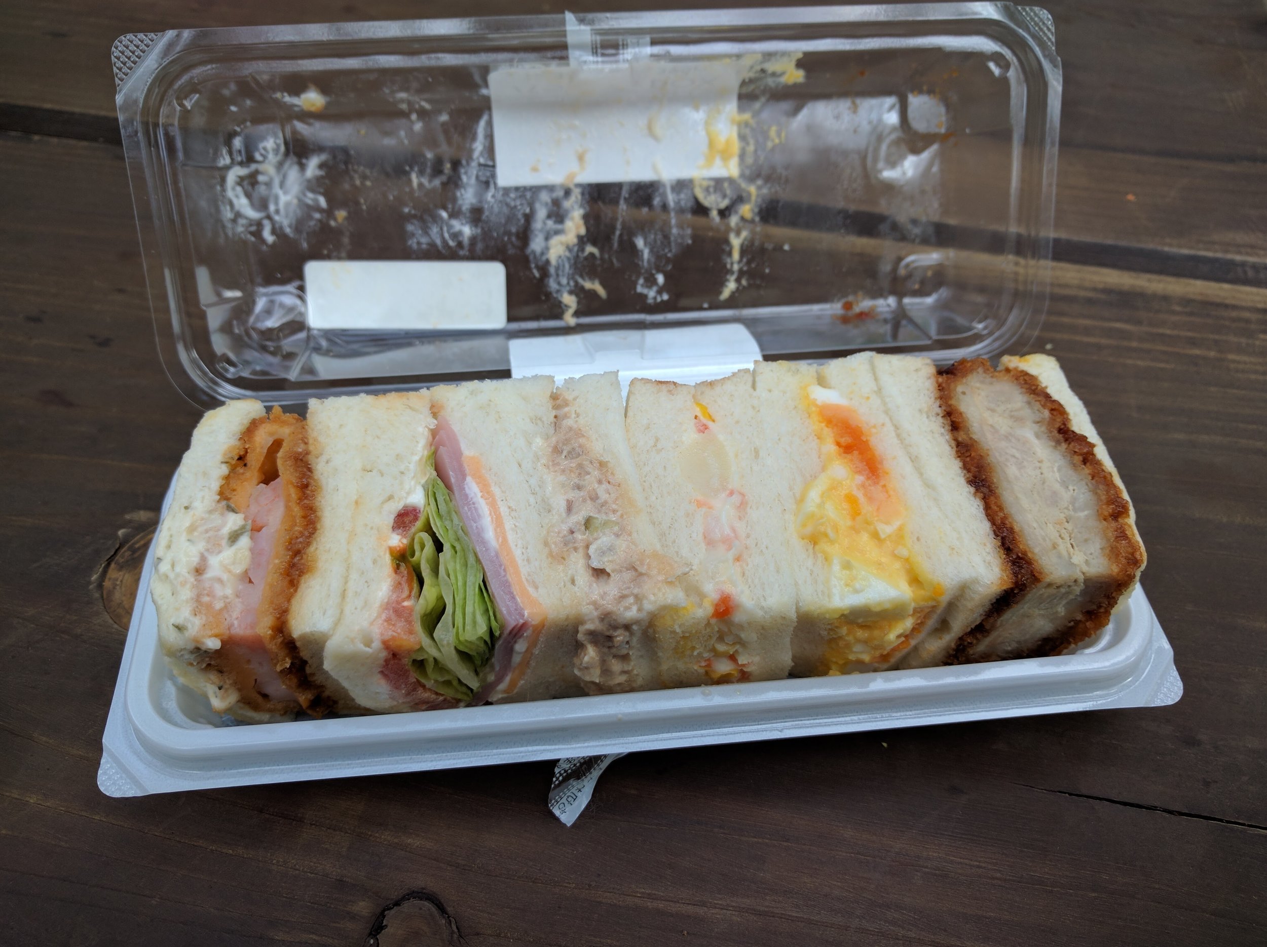 <p>This was a lunch we ate while hiking the Oirase Stream - mix of really random stuff like tuna salad, egg salad, potato salad, ham and cheese, and two types of katsu. Not bad for a quick snack.</p>
