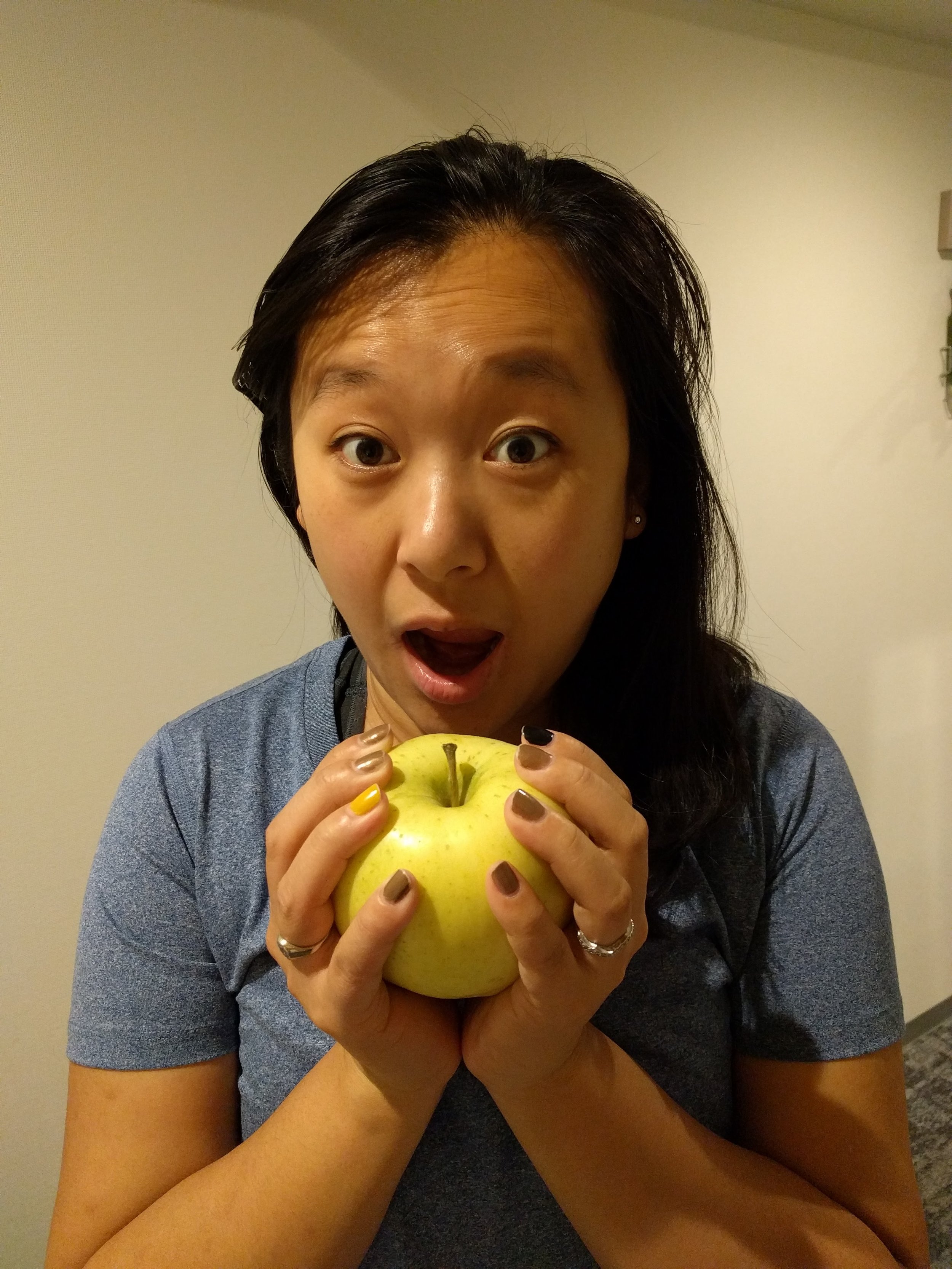 <p>Aomori is well-known for their apples - and this one was a great example. It was the size of a large softball and very sweet and juicy. You can tell Lishan was very excited to eat it!</p>