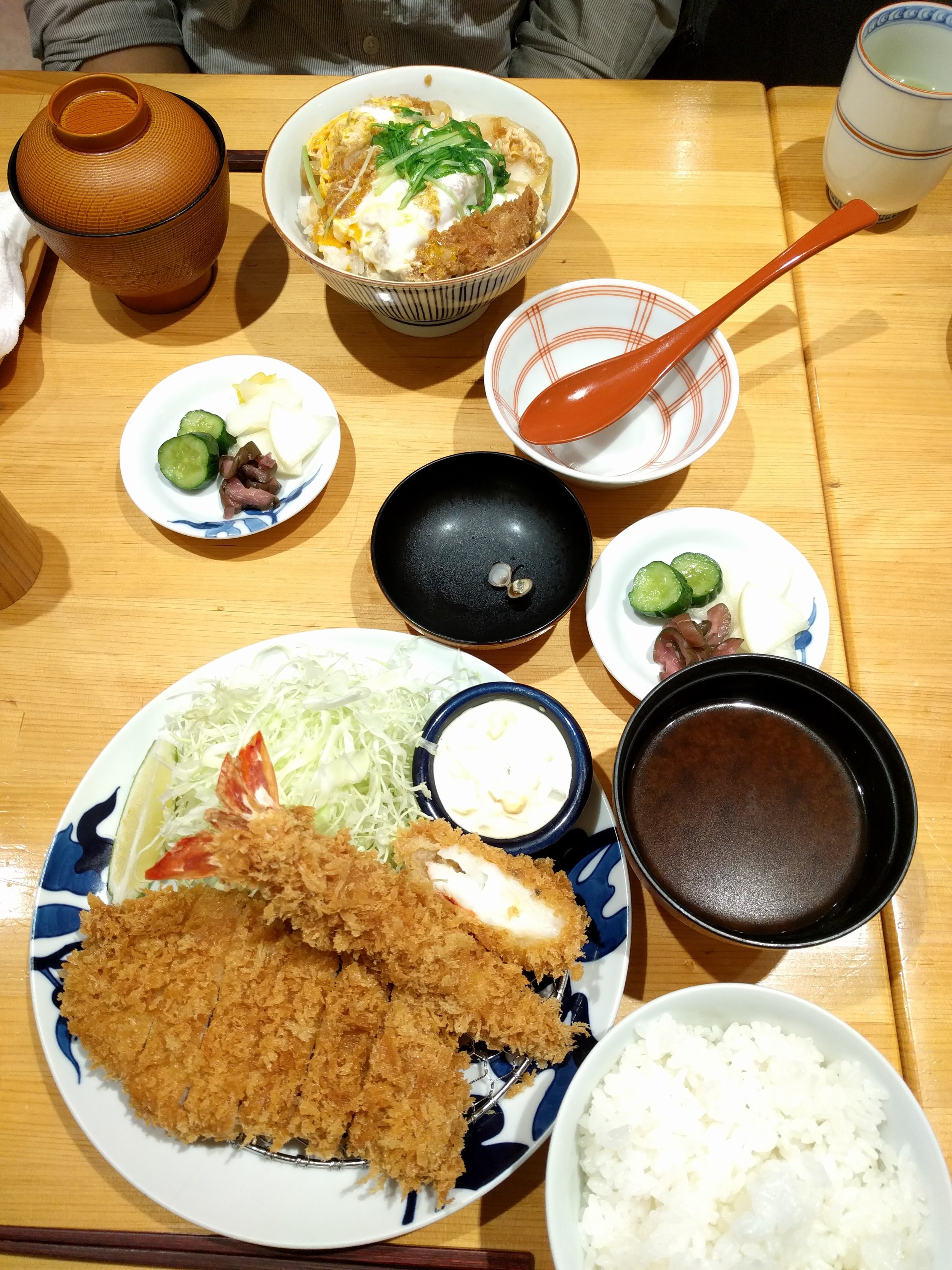 <p>We hit up Tonkatsu Suzuki at Tokyo Station again because of how much we liked it the first time. We added a shrimp katsu (ebi-su), because why not, and also tried a different rice bowl. The rice bowl wasn't as good as the previous time, but still an overall very good meal.</p>