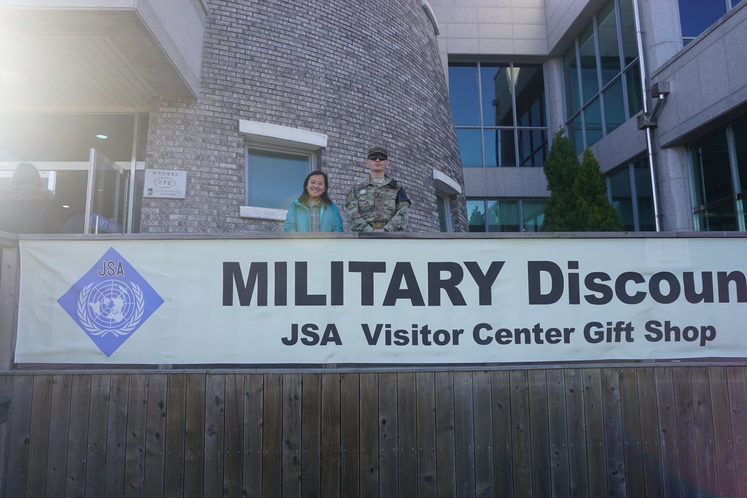 Posing with one of the US troops