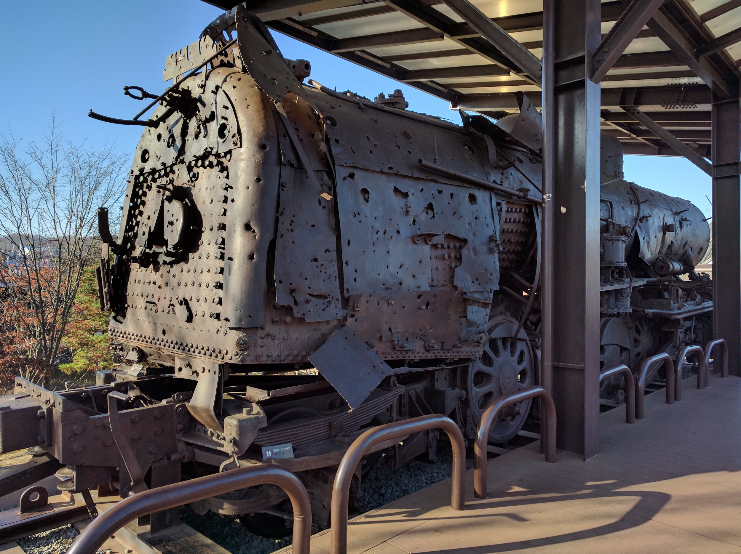 A memorialized, shot up train at Imjingak Tourist Resort