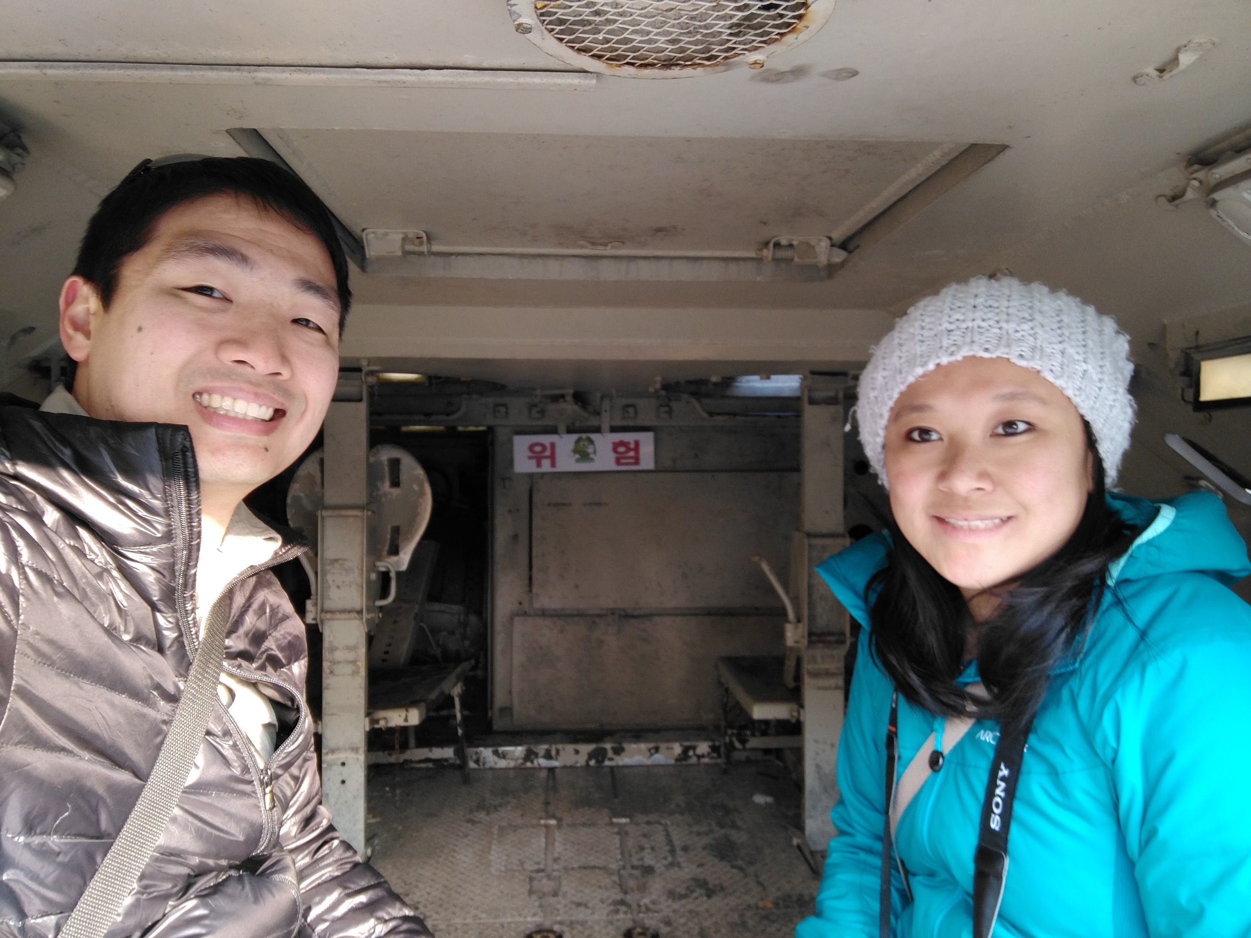 Inside an armored personnel carrier
