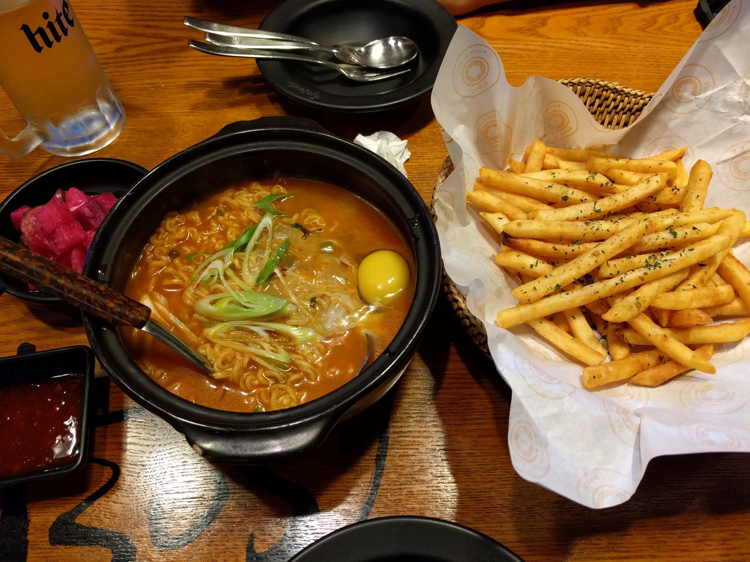 <p>Also at the fried chicken place, Eric ordered the fries and I ordered the ramen of course :)</p>