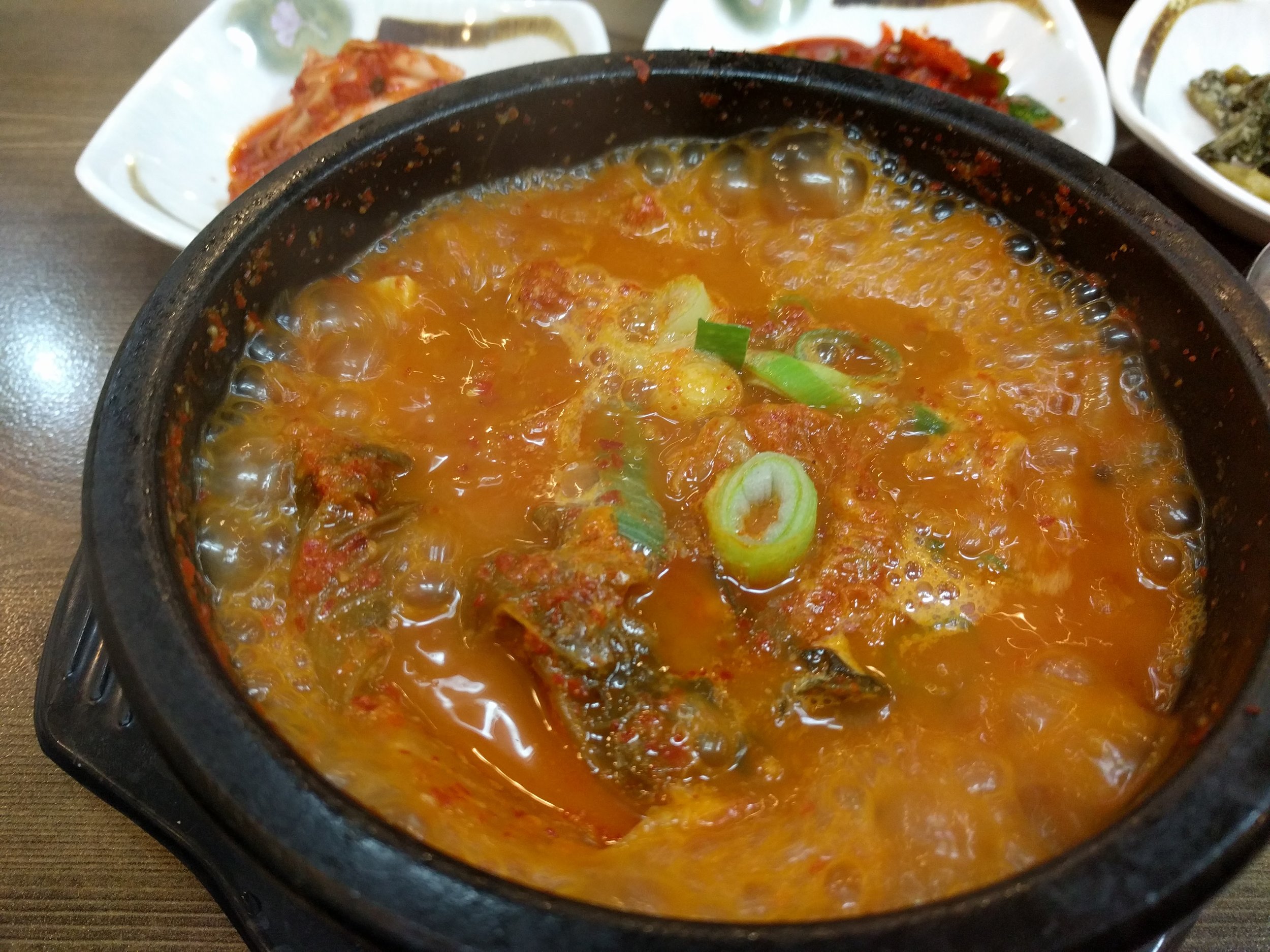 <p>Kimchi stew was one of the few dishes that tasted different, mainly because the kimchi in Korea is a lot more fermented and had a stronger flavor</p>