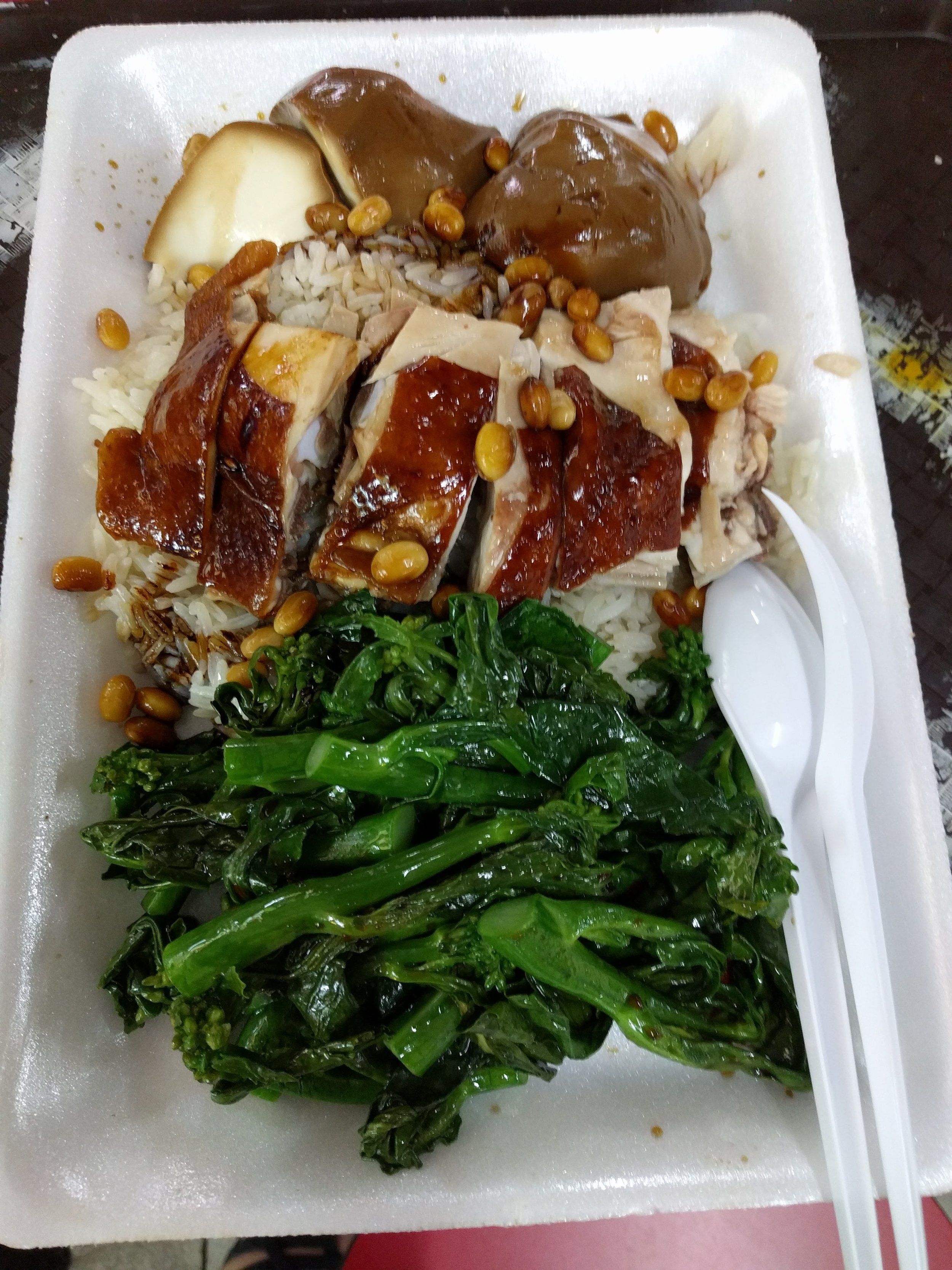 <p>Very tender, tasty chicken. Tofu on the side was Lishan's fave!</p>