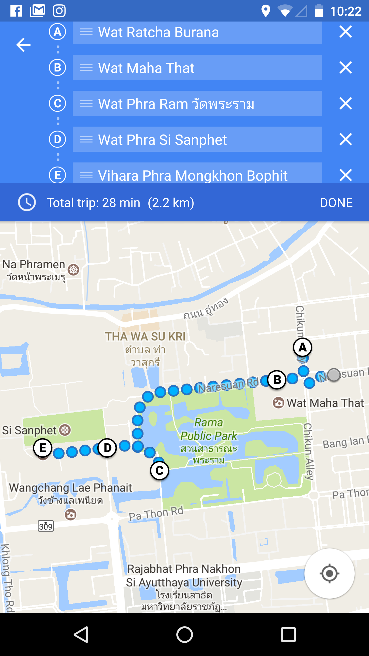 Biking route on Google maps