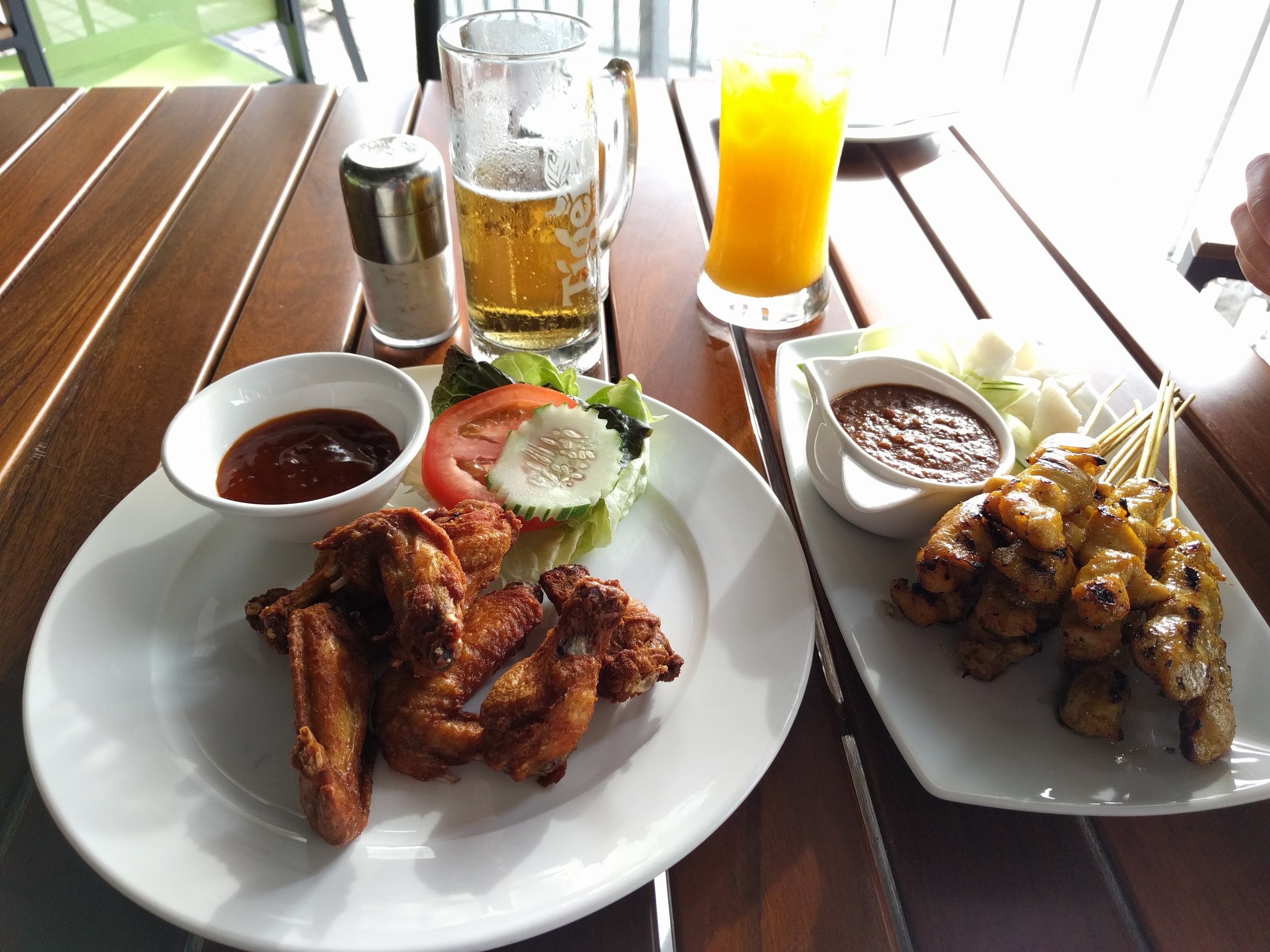 Chicken wings and satay chicken at our hotel