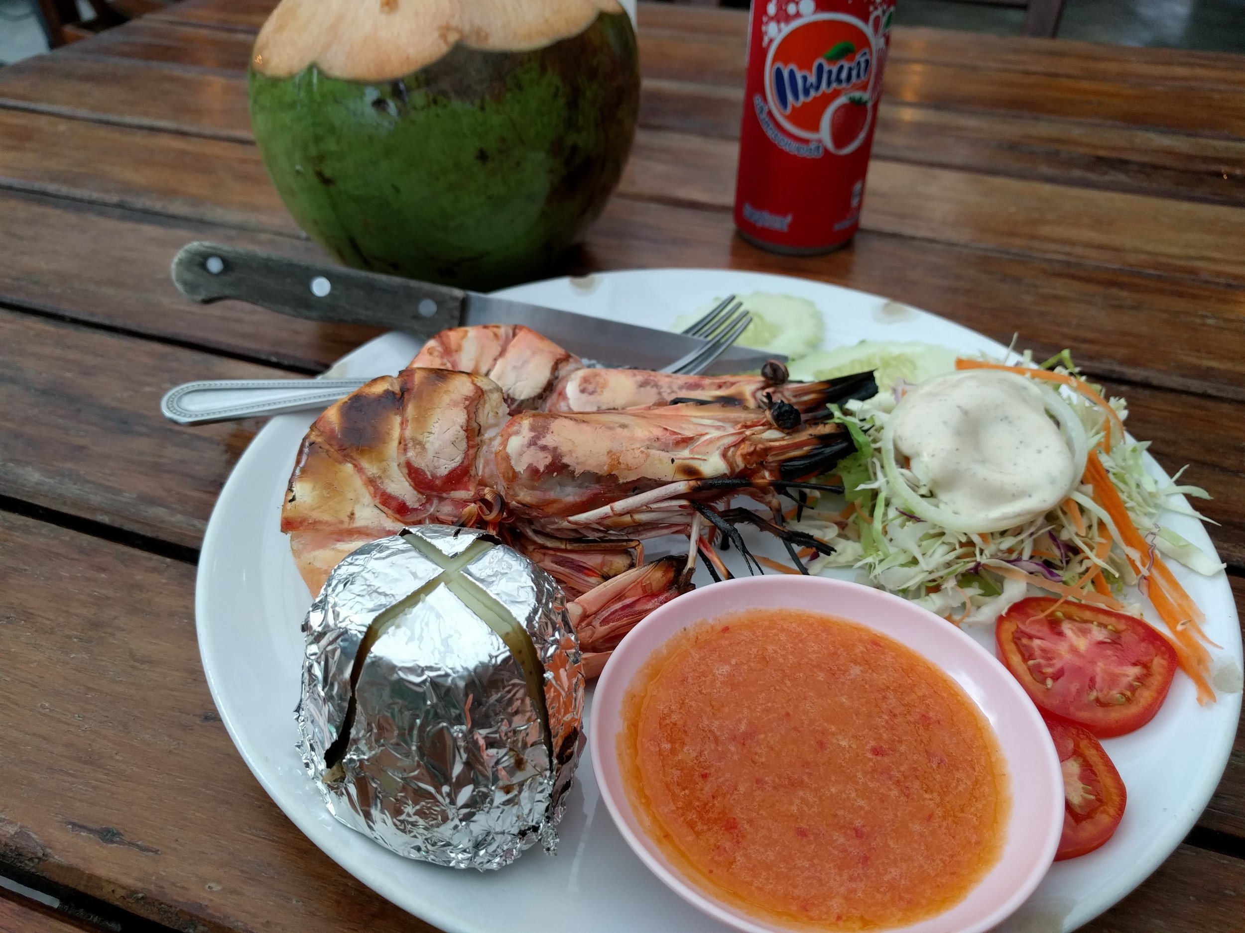 <p>Not a lot of flavor inside the shrimp though :( And sad baked potato came with it. This was a splurge meal and wasn't that great.</p>