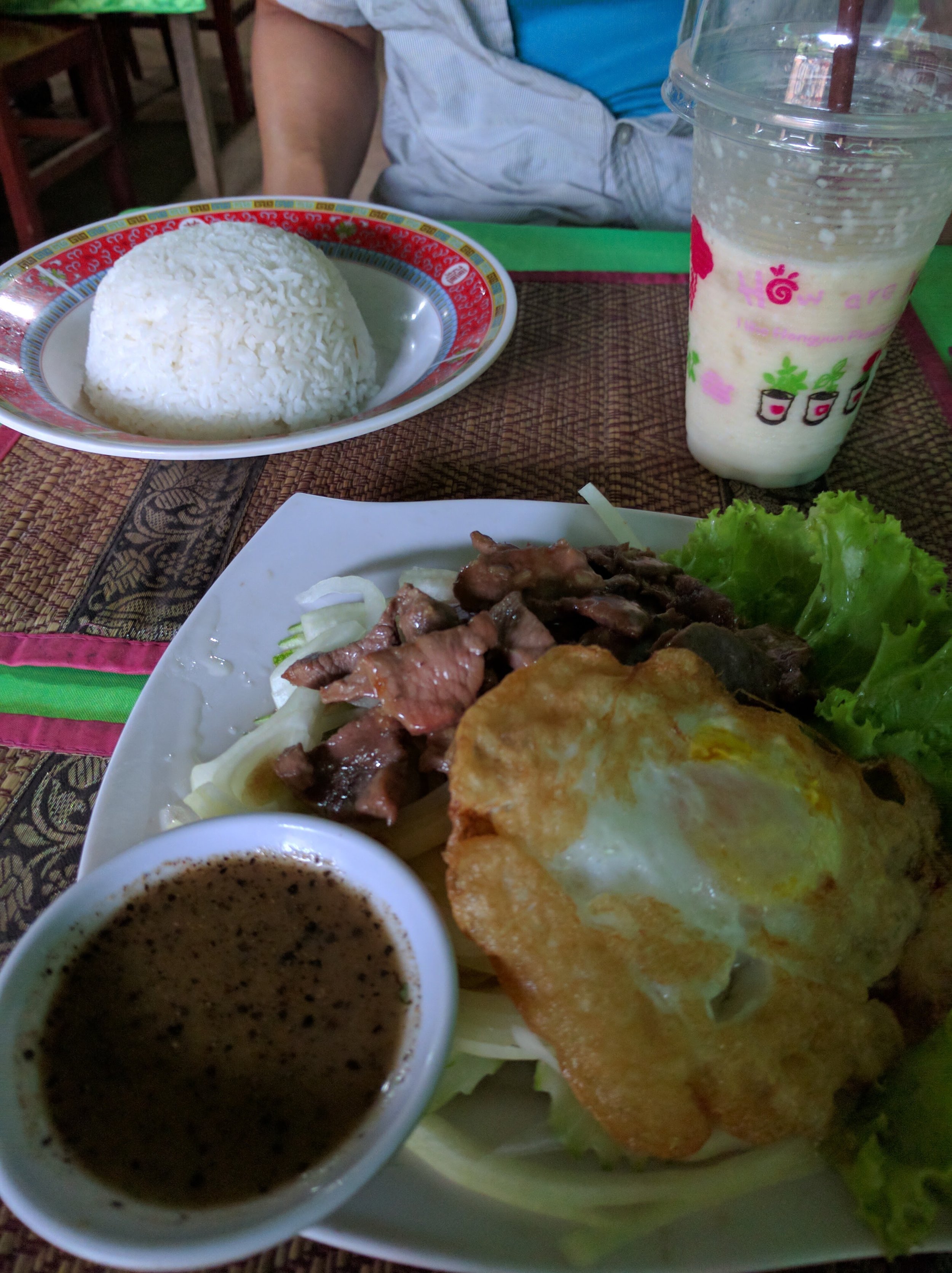 Lok lak beef and coconut shake