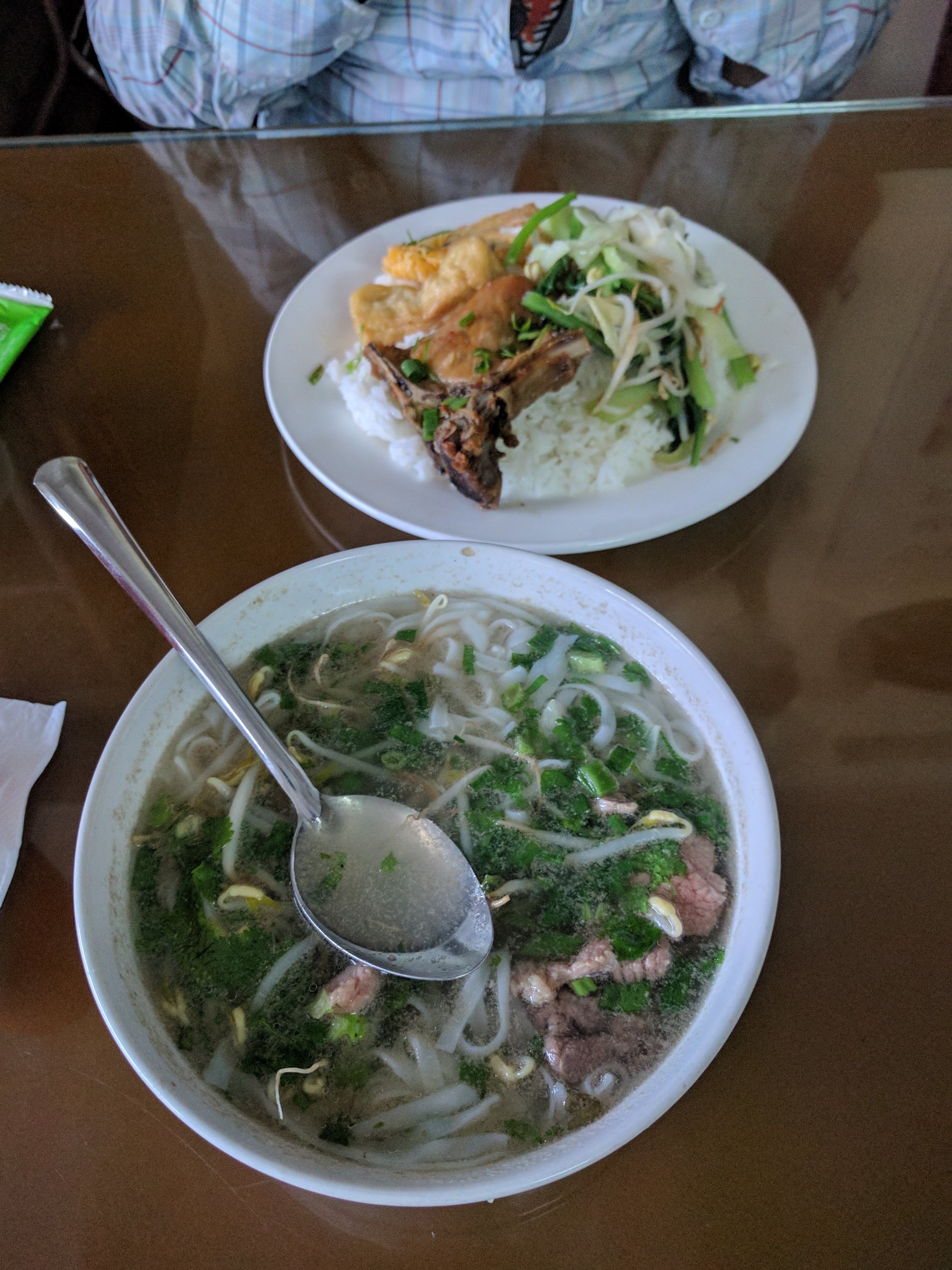 Beef Pho and Pork Rib over rice along the DMZ