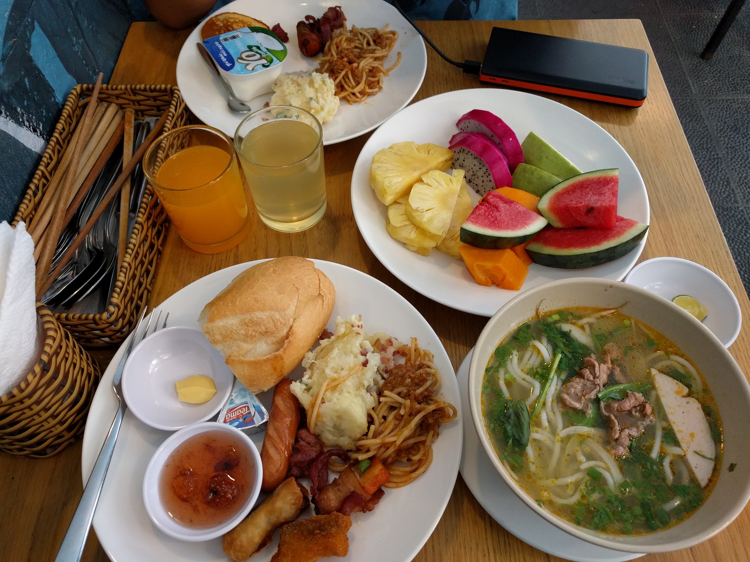 Breakfast spread at hotel