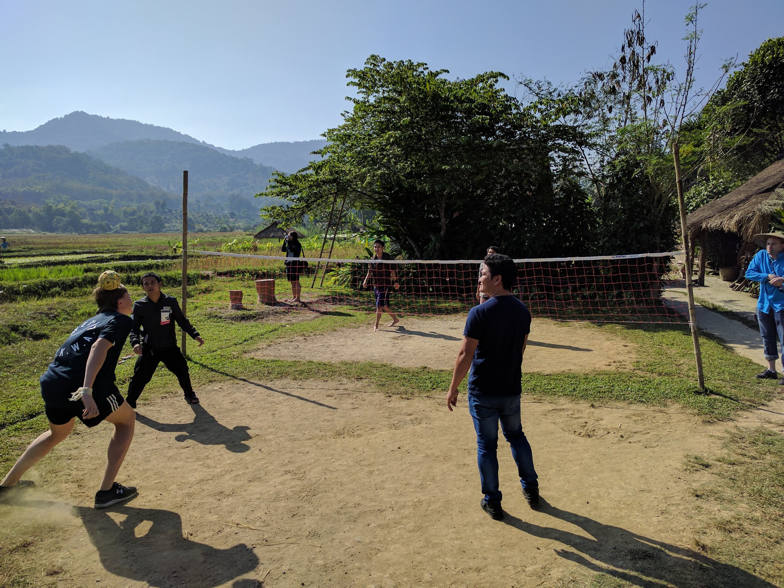 impromptu bamboo soccer-volleyball game