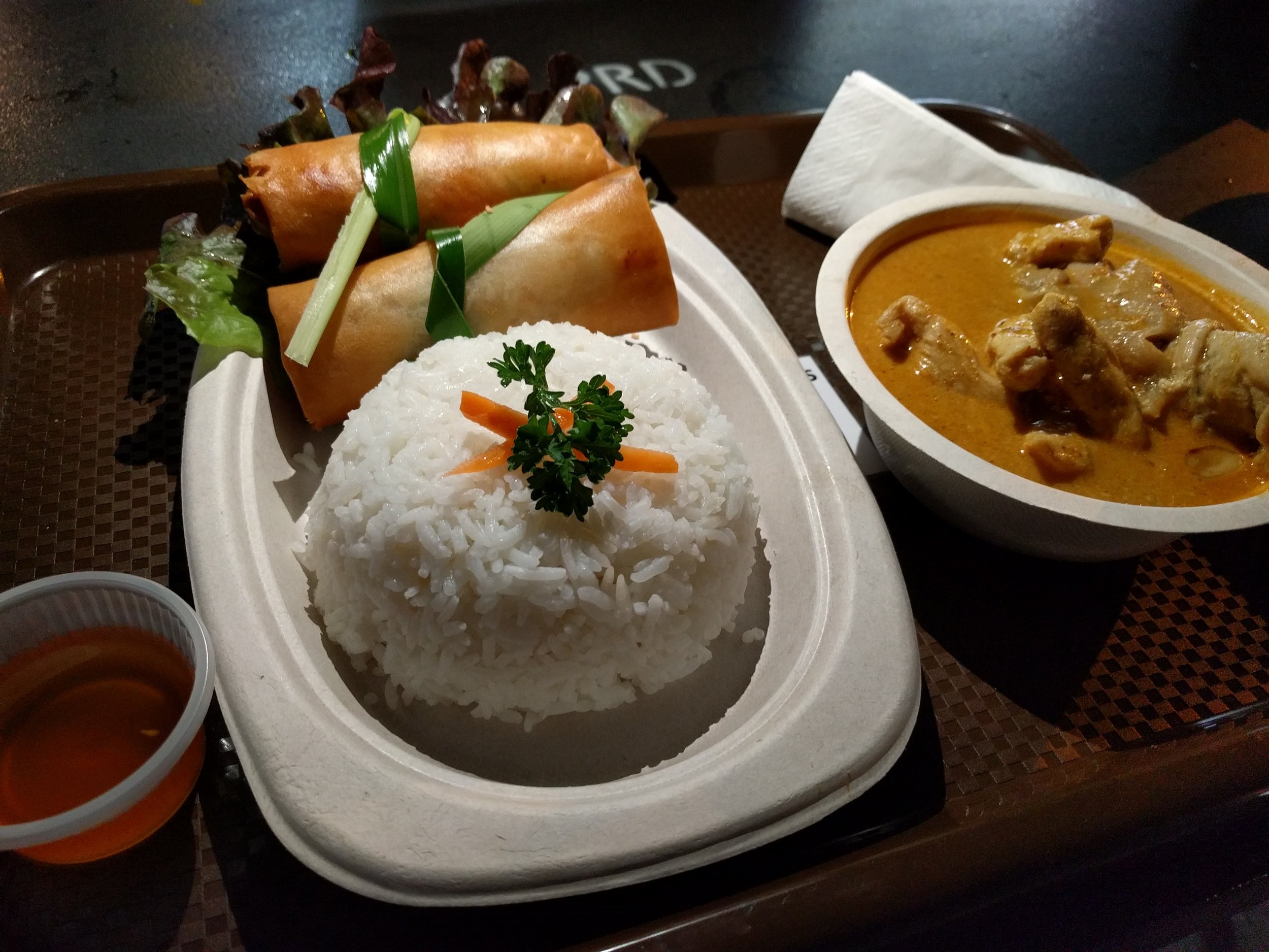 Massaman curry and spring rolls