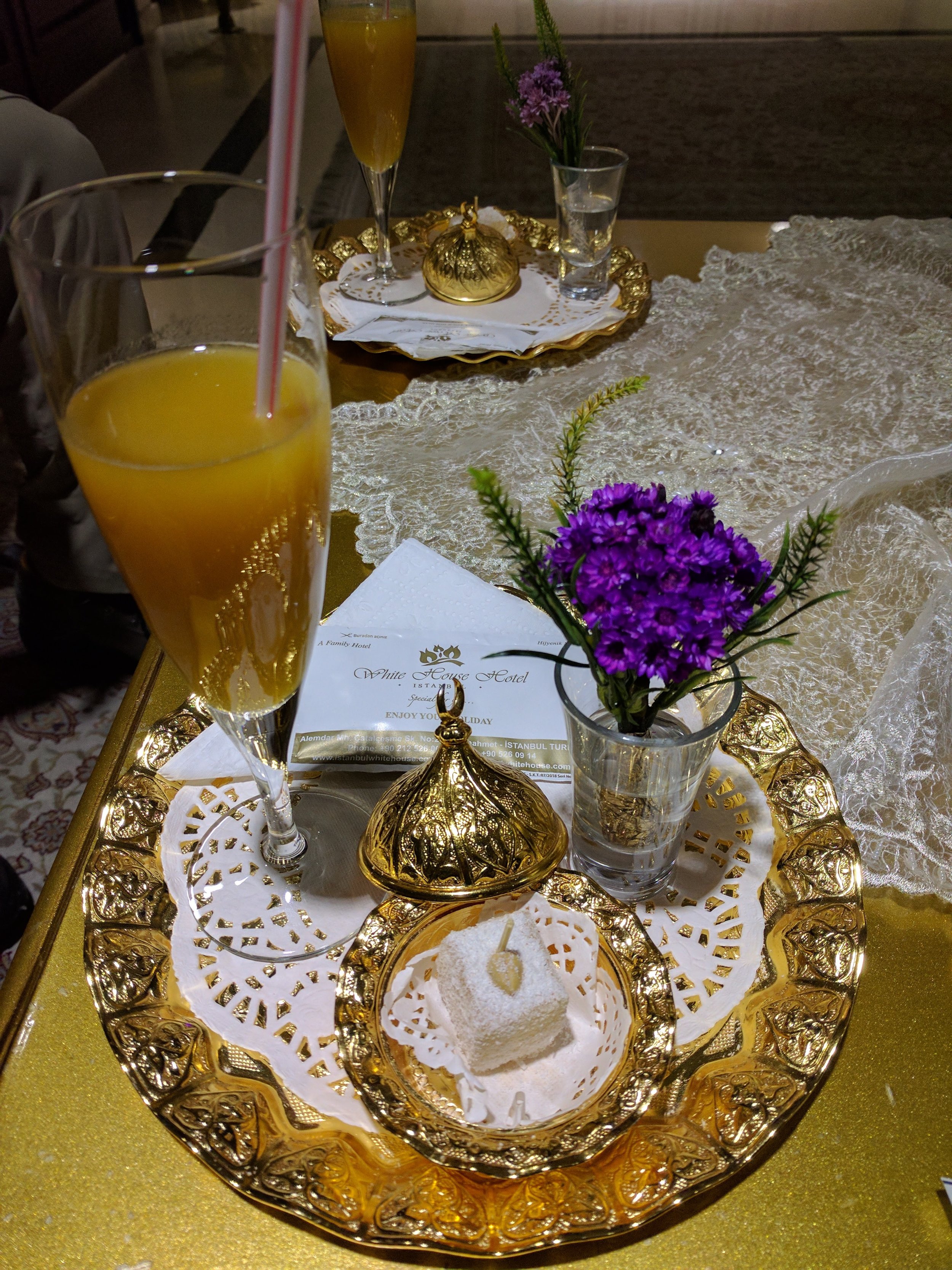 Welcome drink and turkish delight at hotel