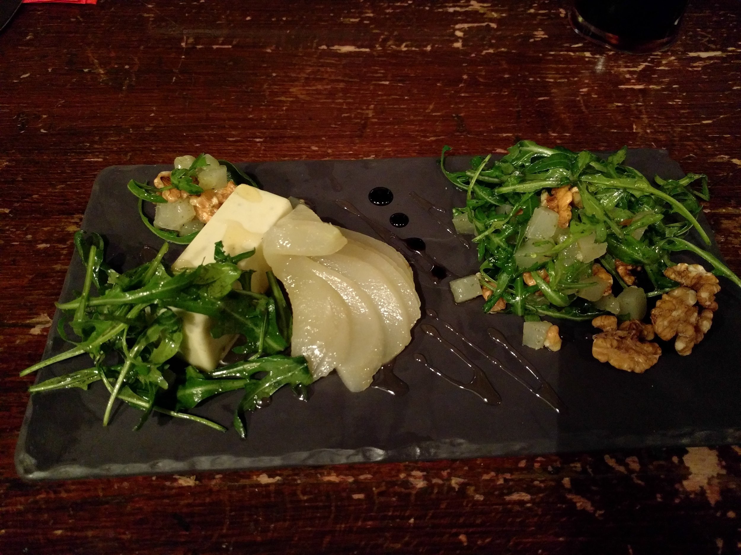 Brie/bleu with poached pear