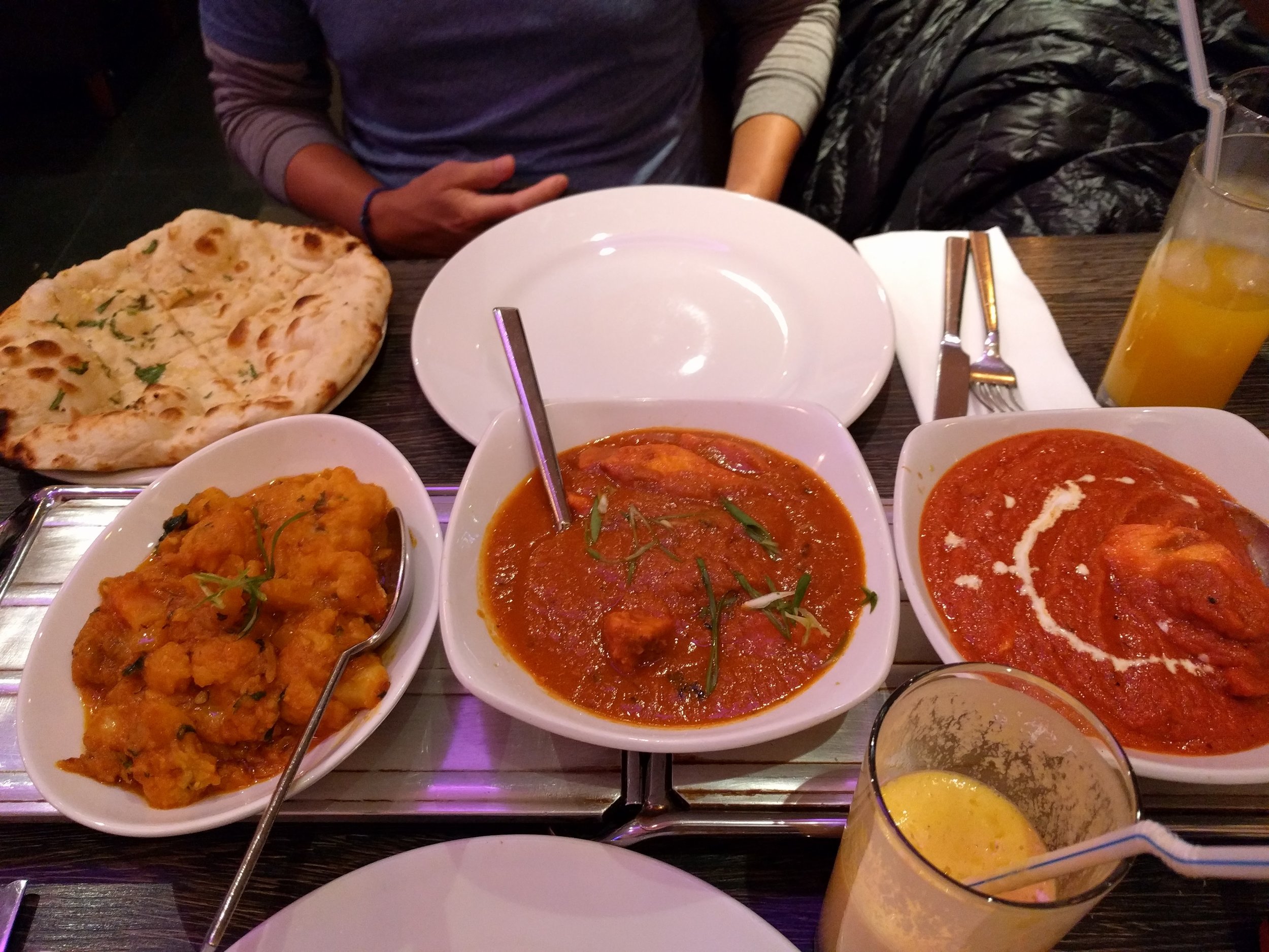 Chicken tikka masala, chicken madras, cauliflower