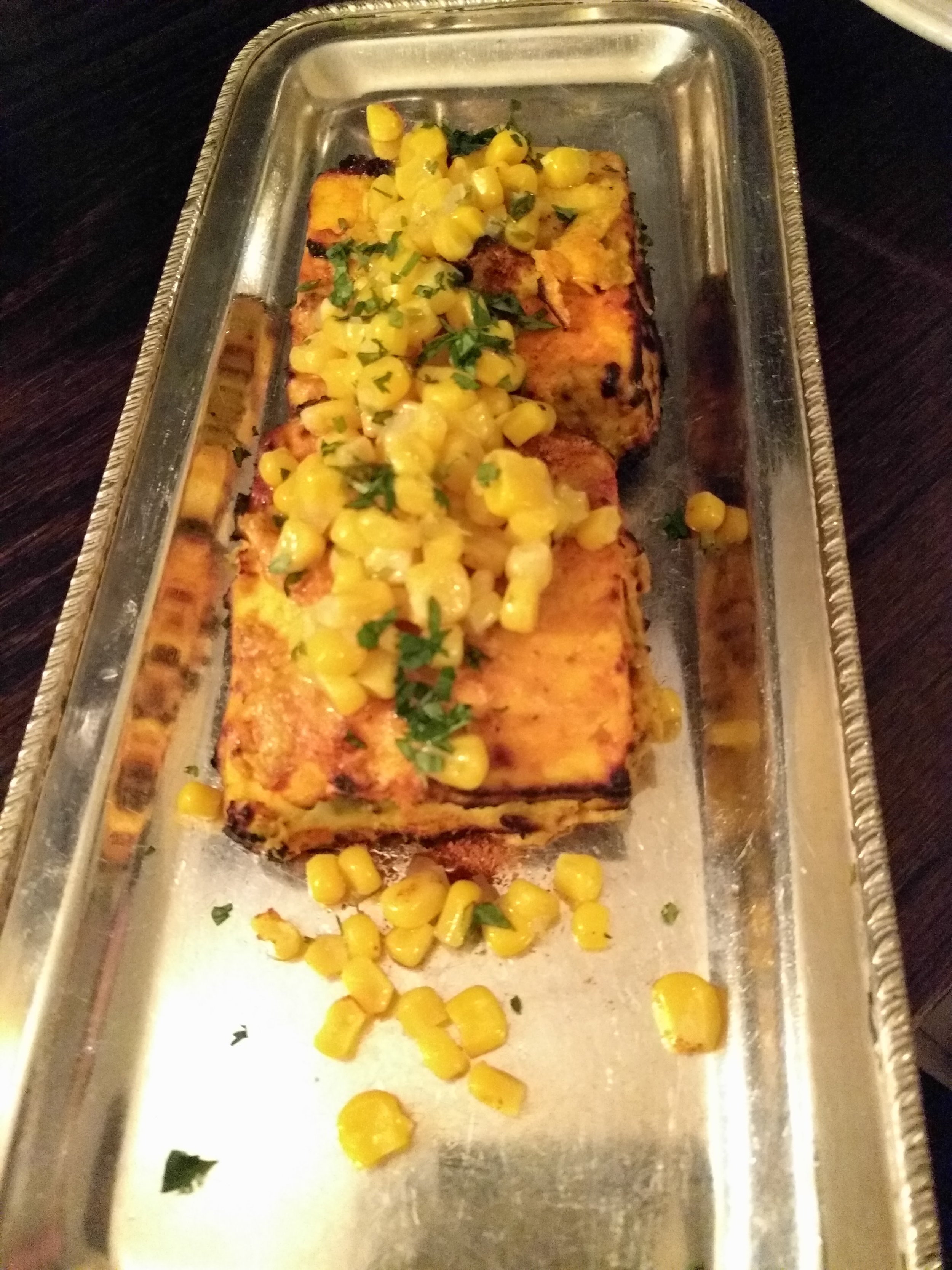 Paneer tikka with corn chaat