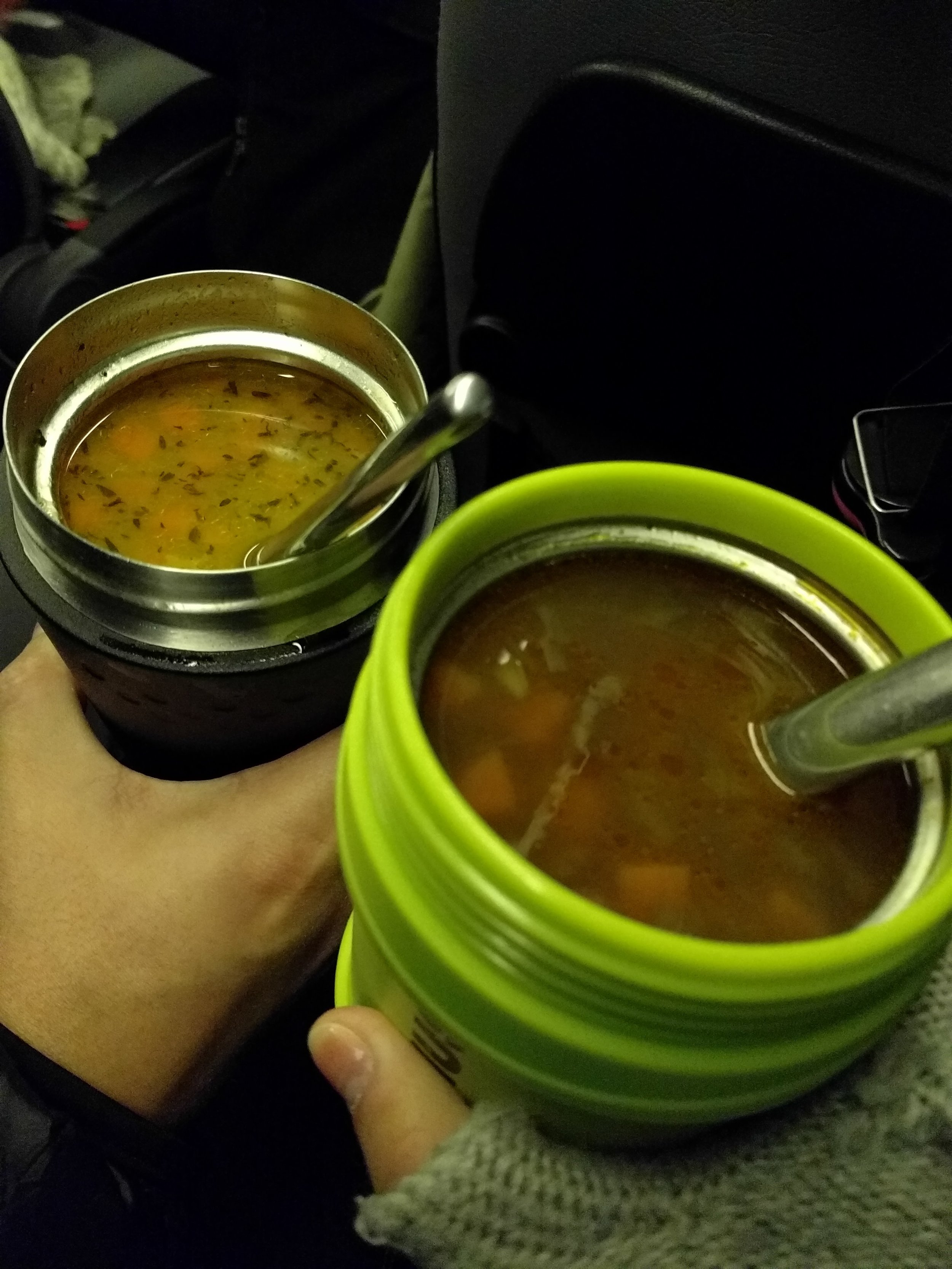 Reindeer soup and lentil soup for dinner