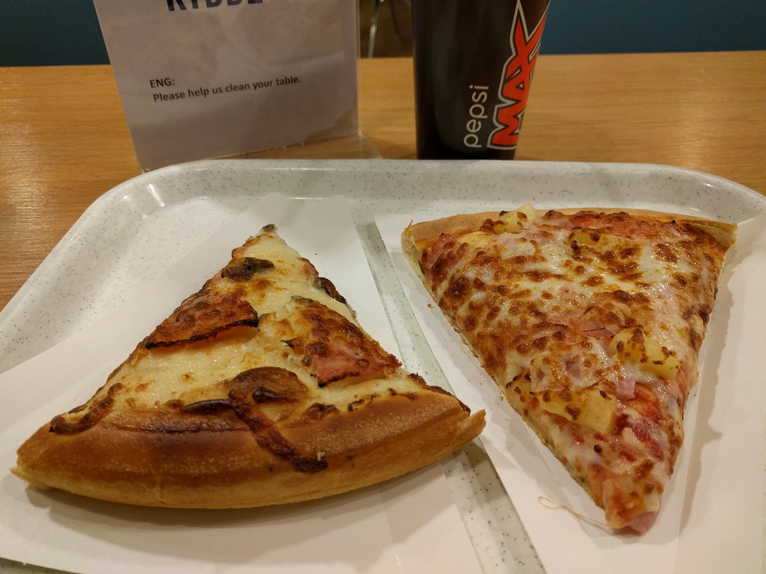 Pizza using our delayed flight meal vouchers
