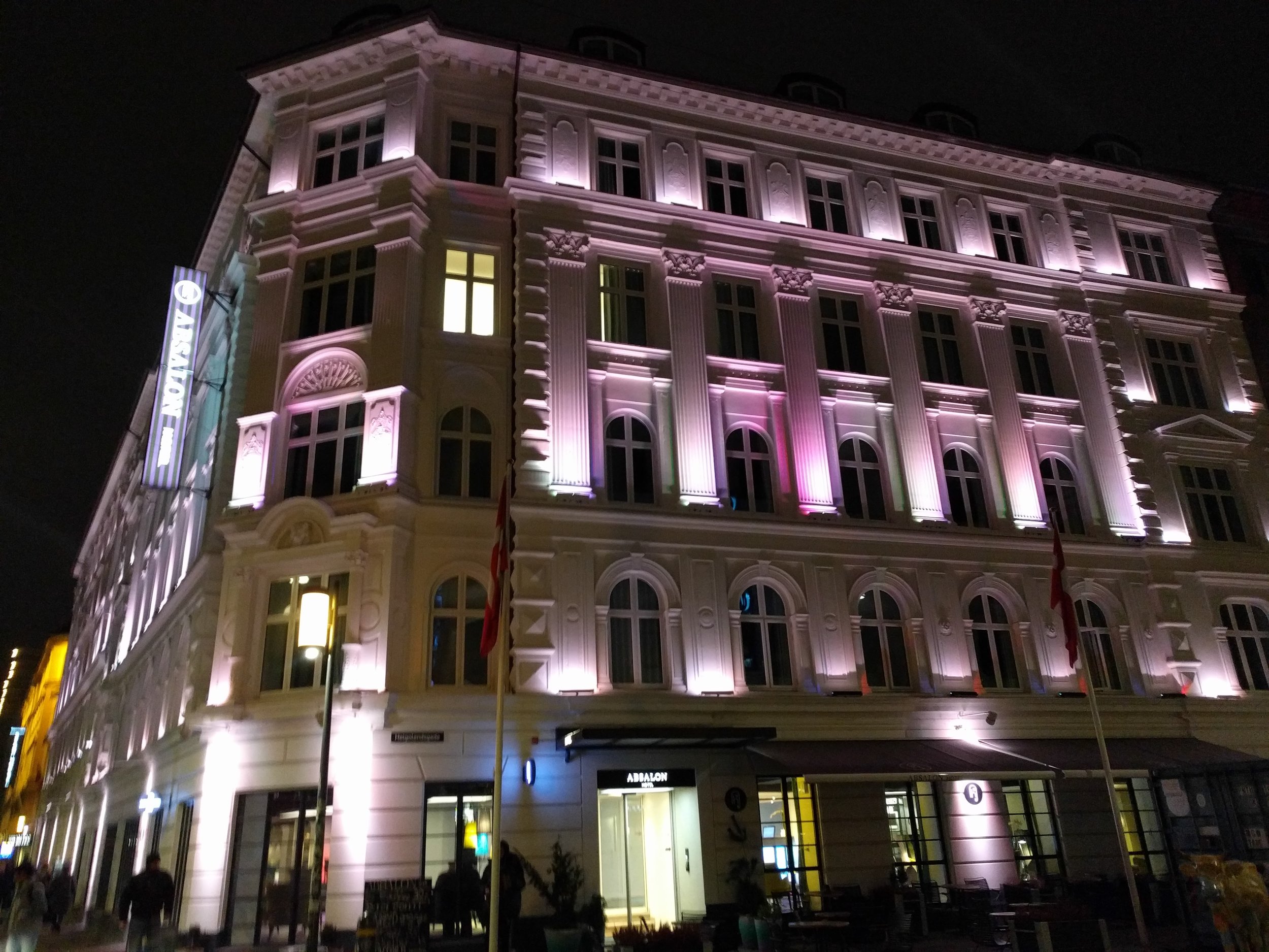 our hotel at night