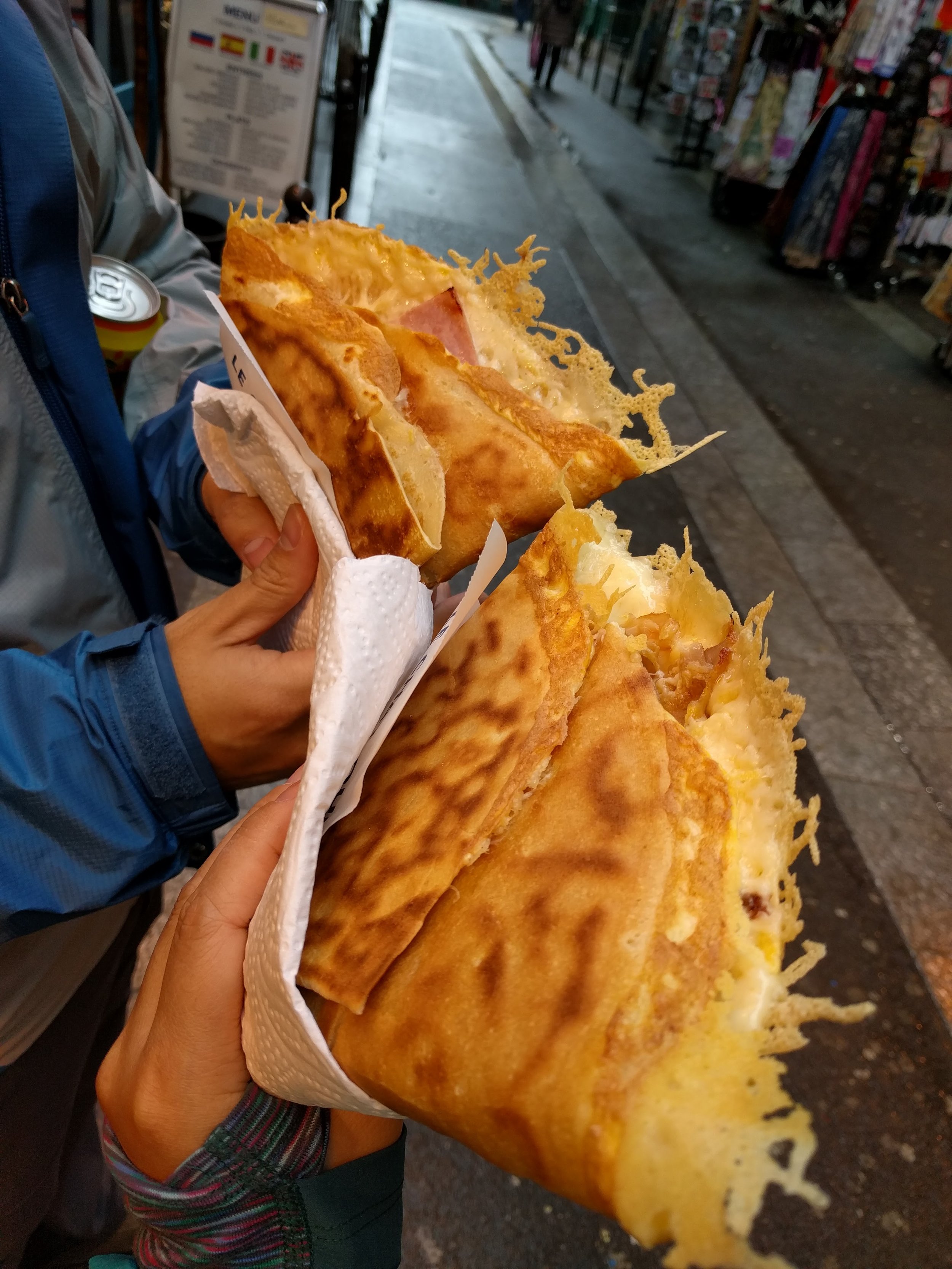 Ham and chicken with cheese crepes