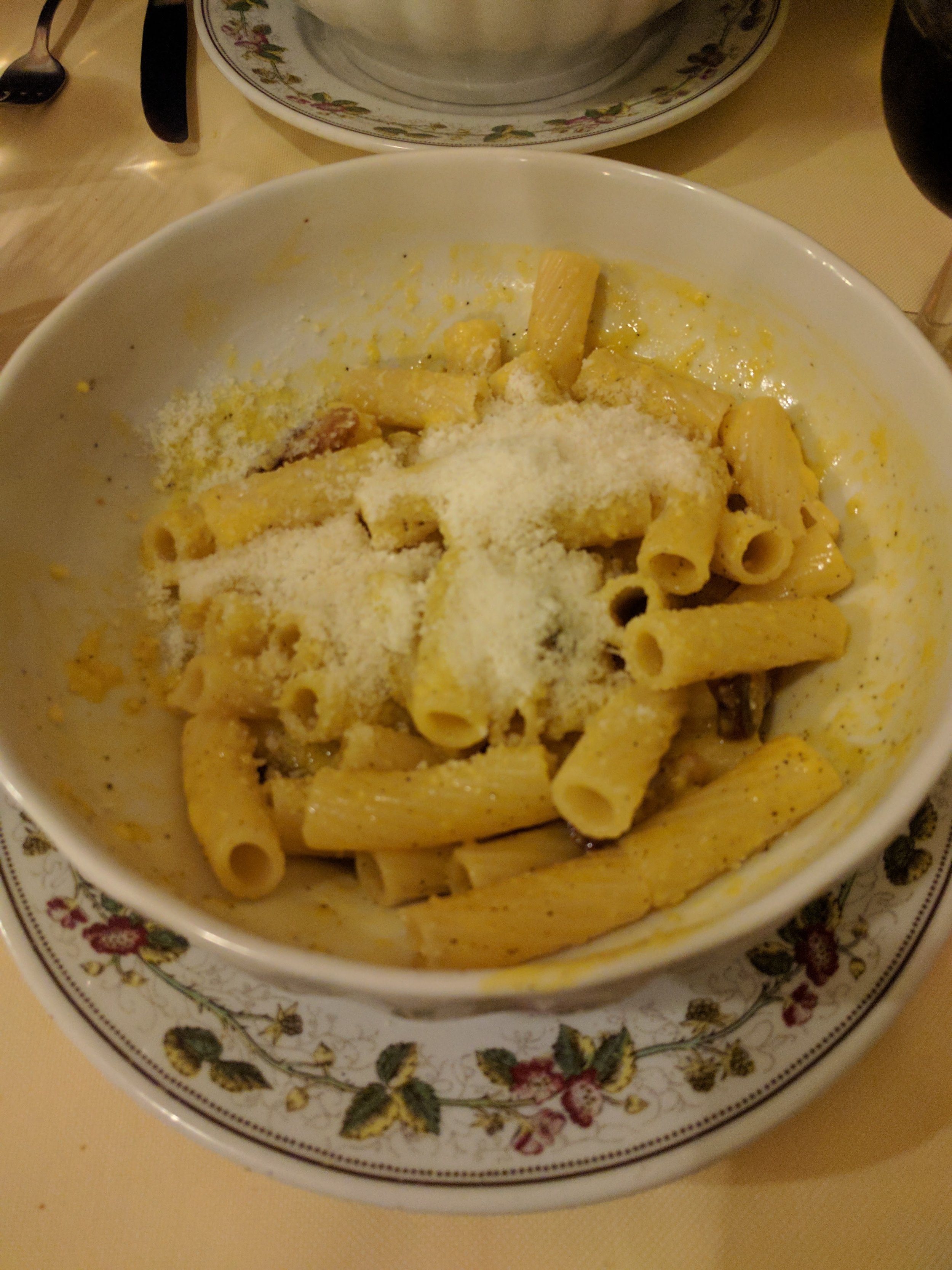 <p>Good flavor but not super creamy and slightly overcooked rigatoni (gasp!) Their pancetta was really good though!</p>
