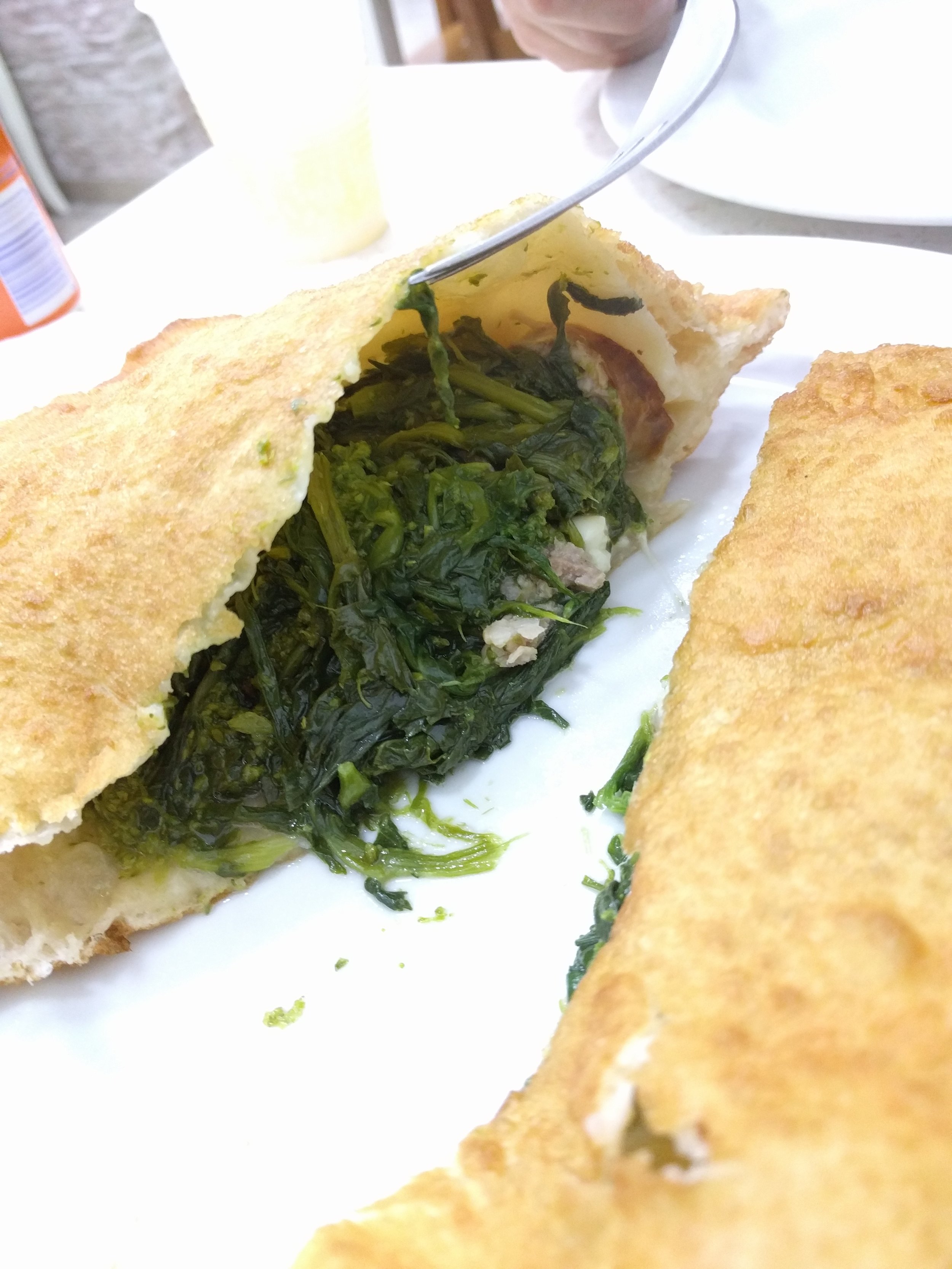 Inside a fried pizza