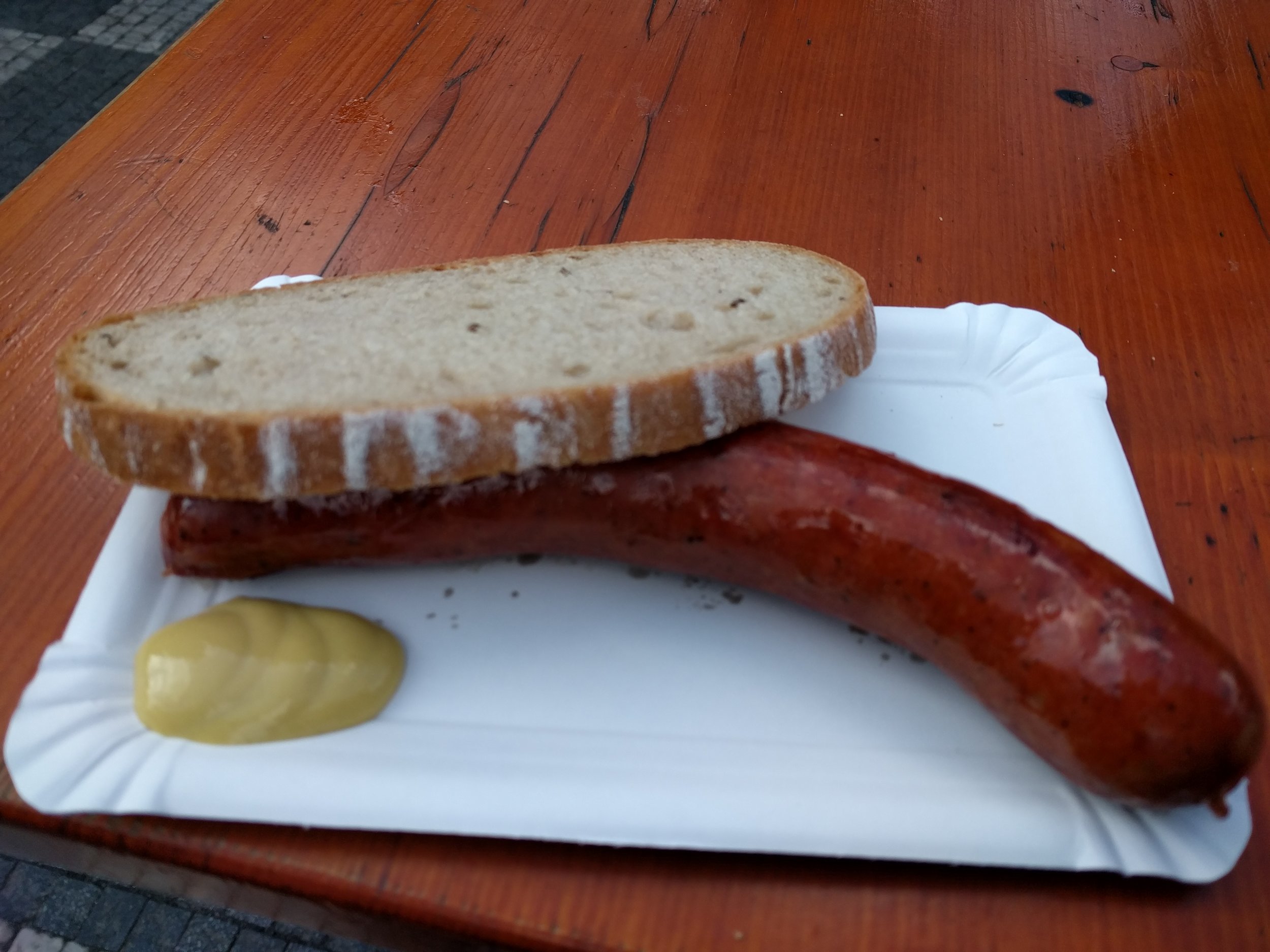 Sausage and mustard and bread
