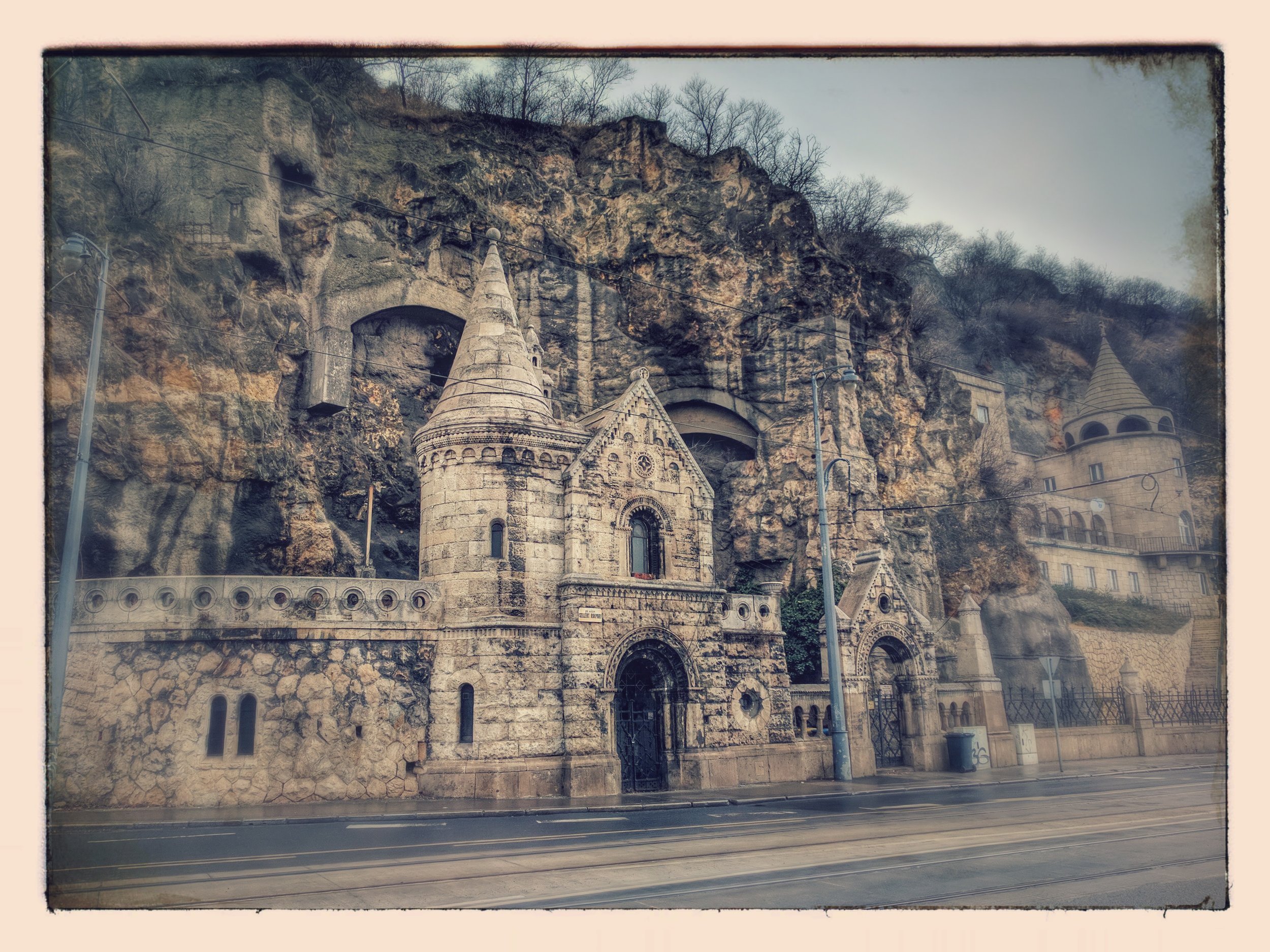 Side view of the hill cave church