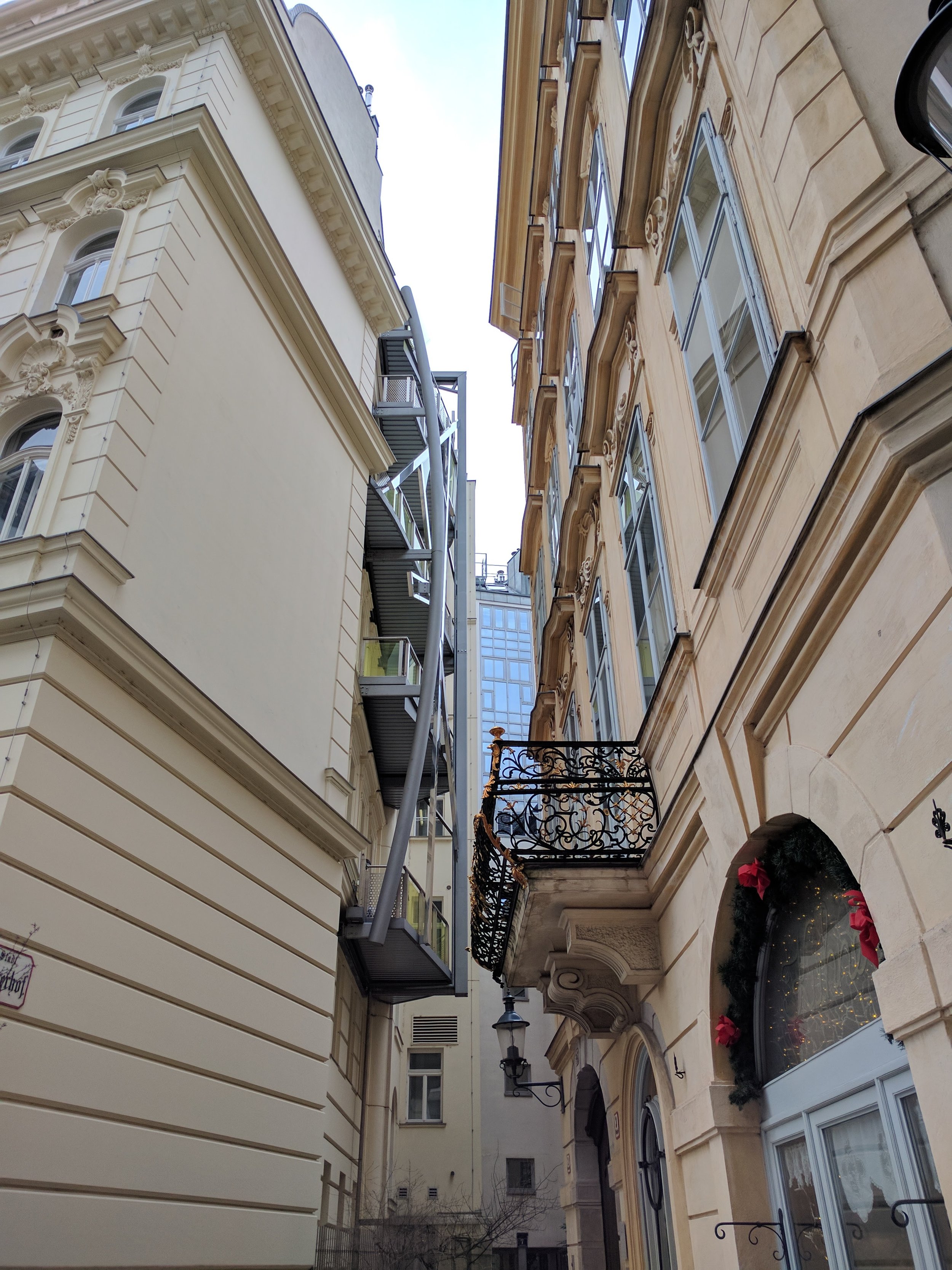 Nice juxtaposition of old-style architecture and modern next to each other