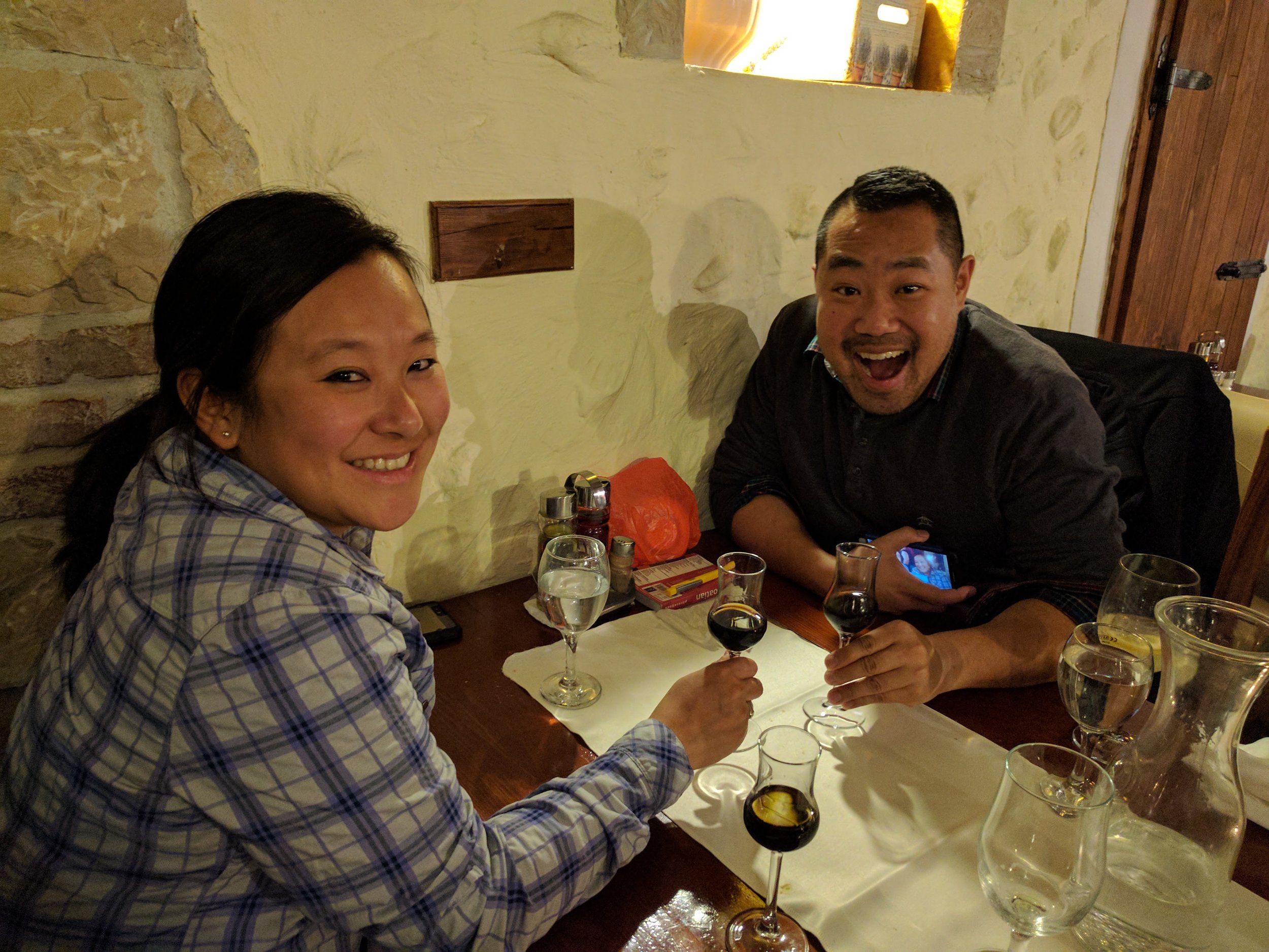 Lishan and Matt enjoying some rakija @ Pjat