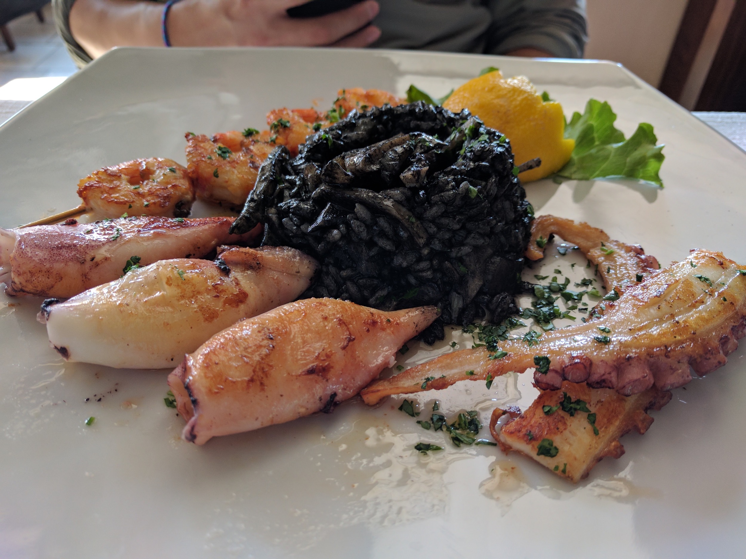Octopus, squid, shrimp, and squid ink risotto @ Conte Hotel & Restaurant