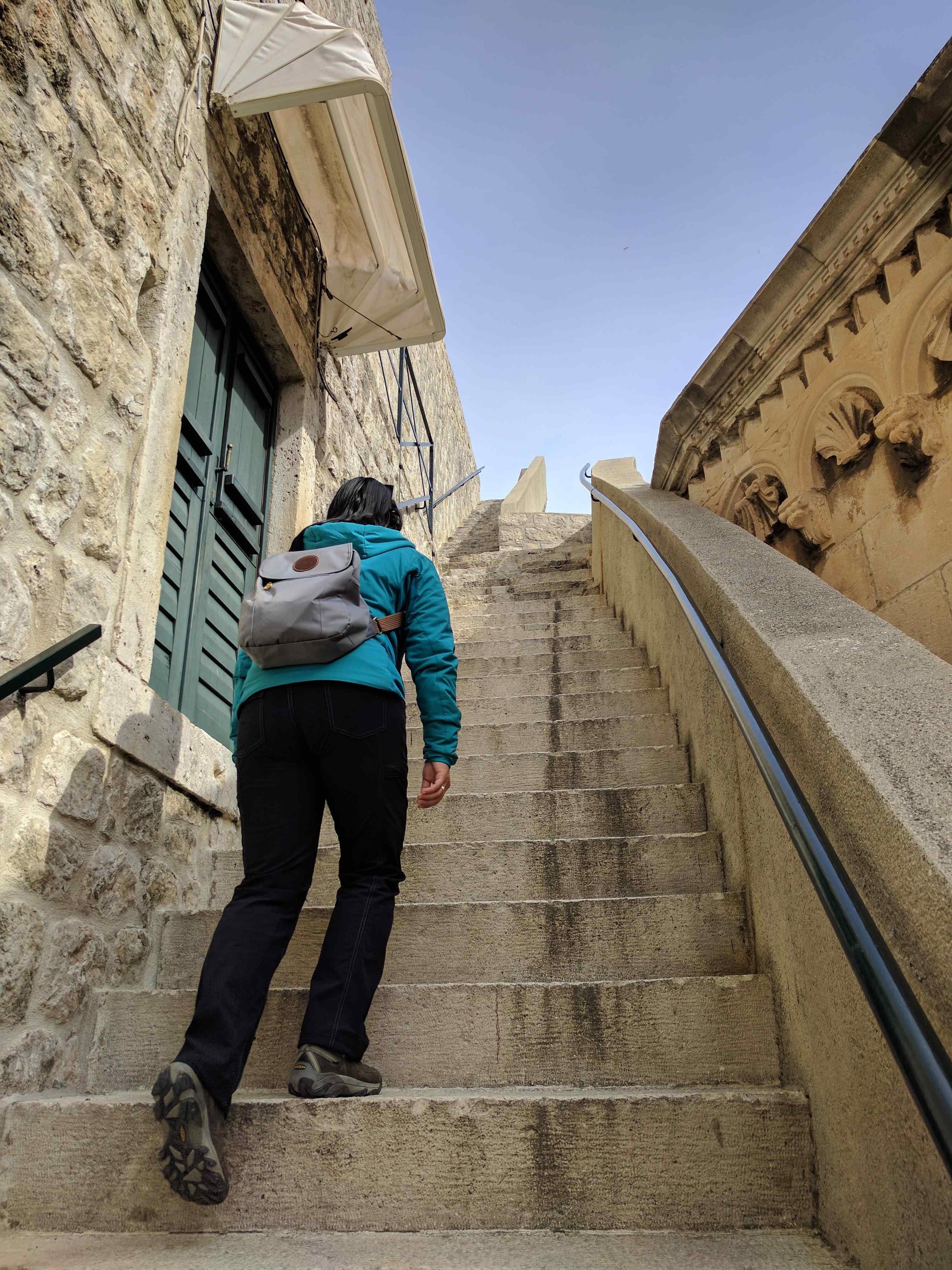Going up the stairs (there are a ton all over the walls)