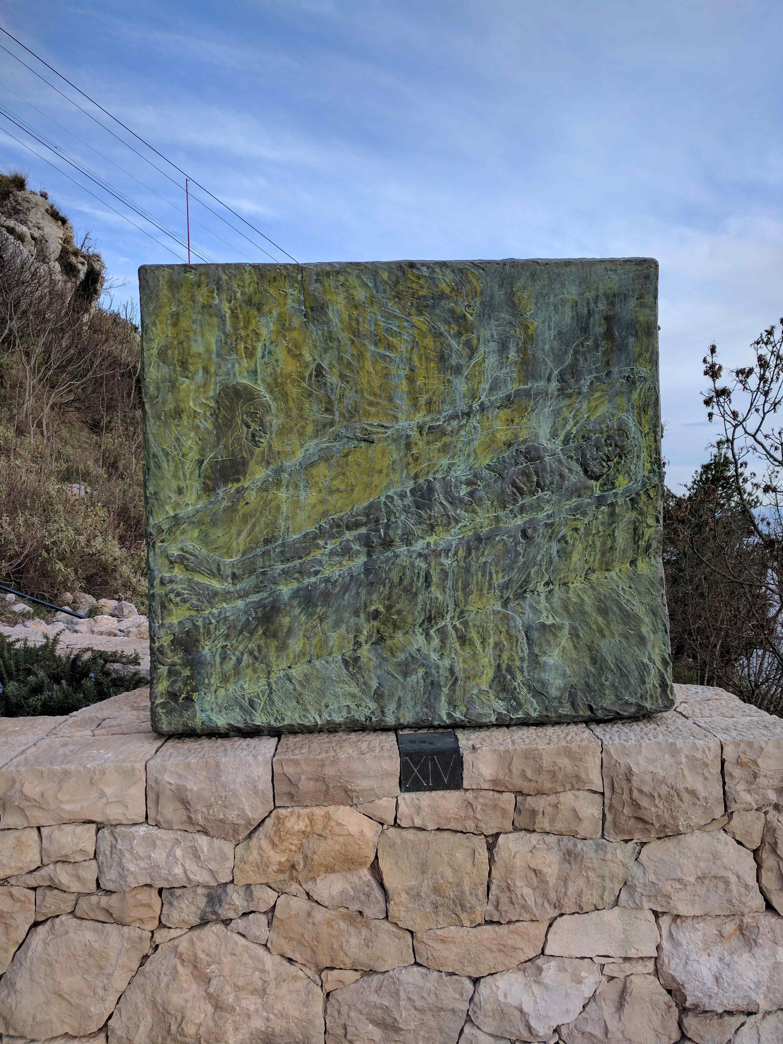 Each switchback has an art piece at the end