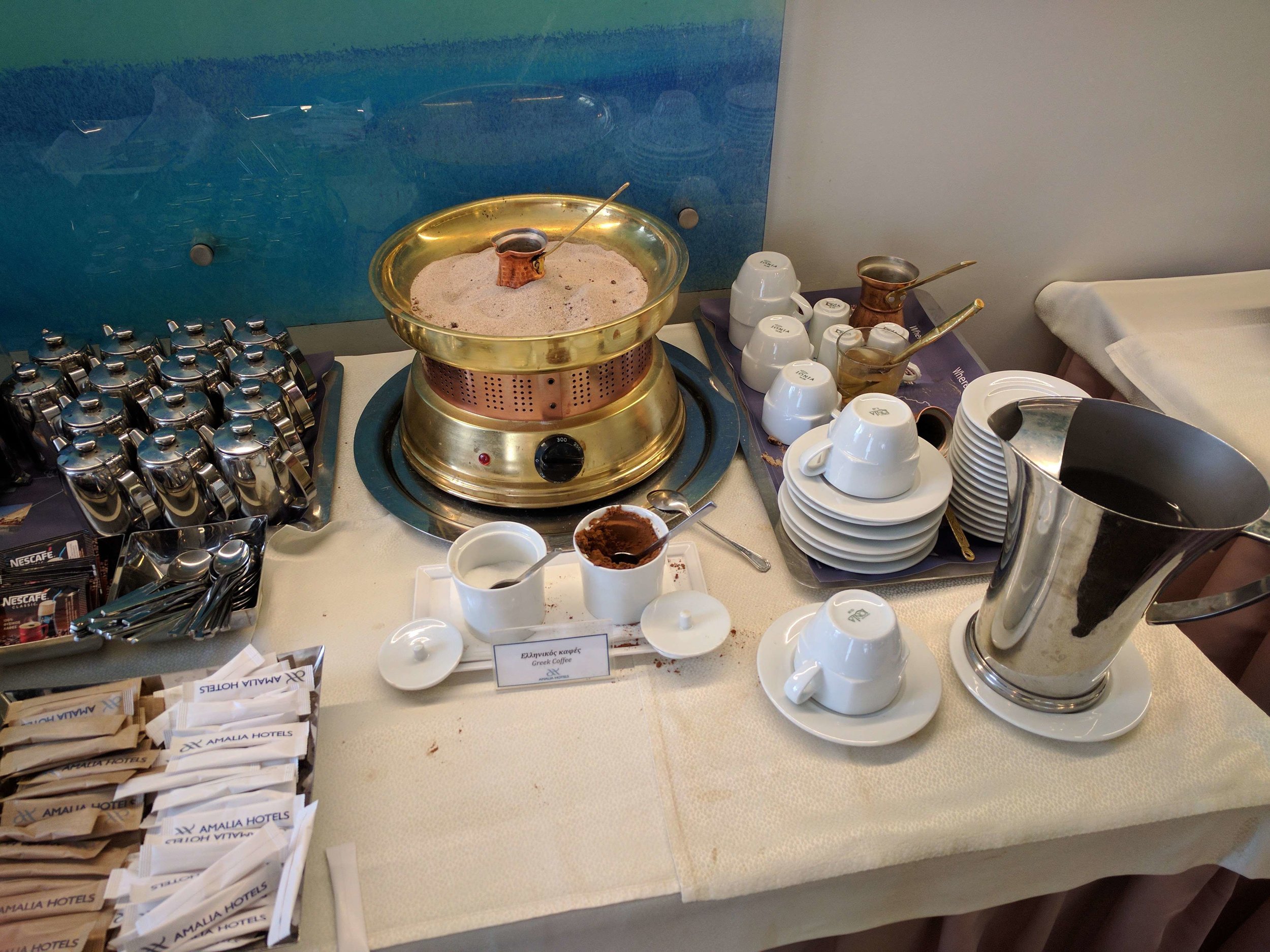 Greek coffee setup at hotel in Athens