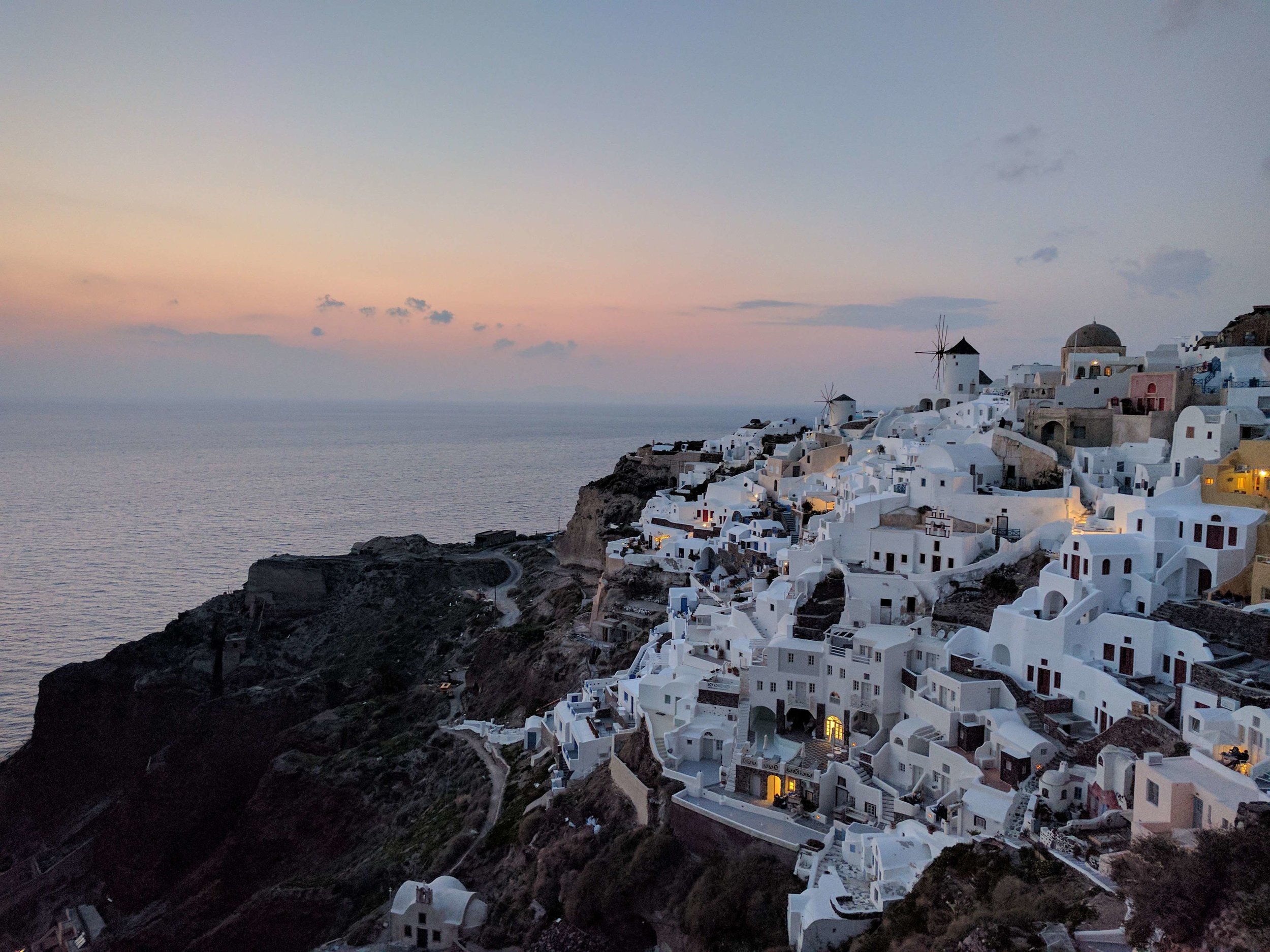 the classic Santorini sunset scene