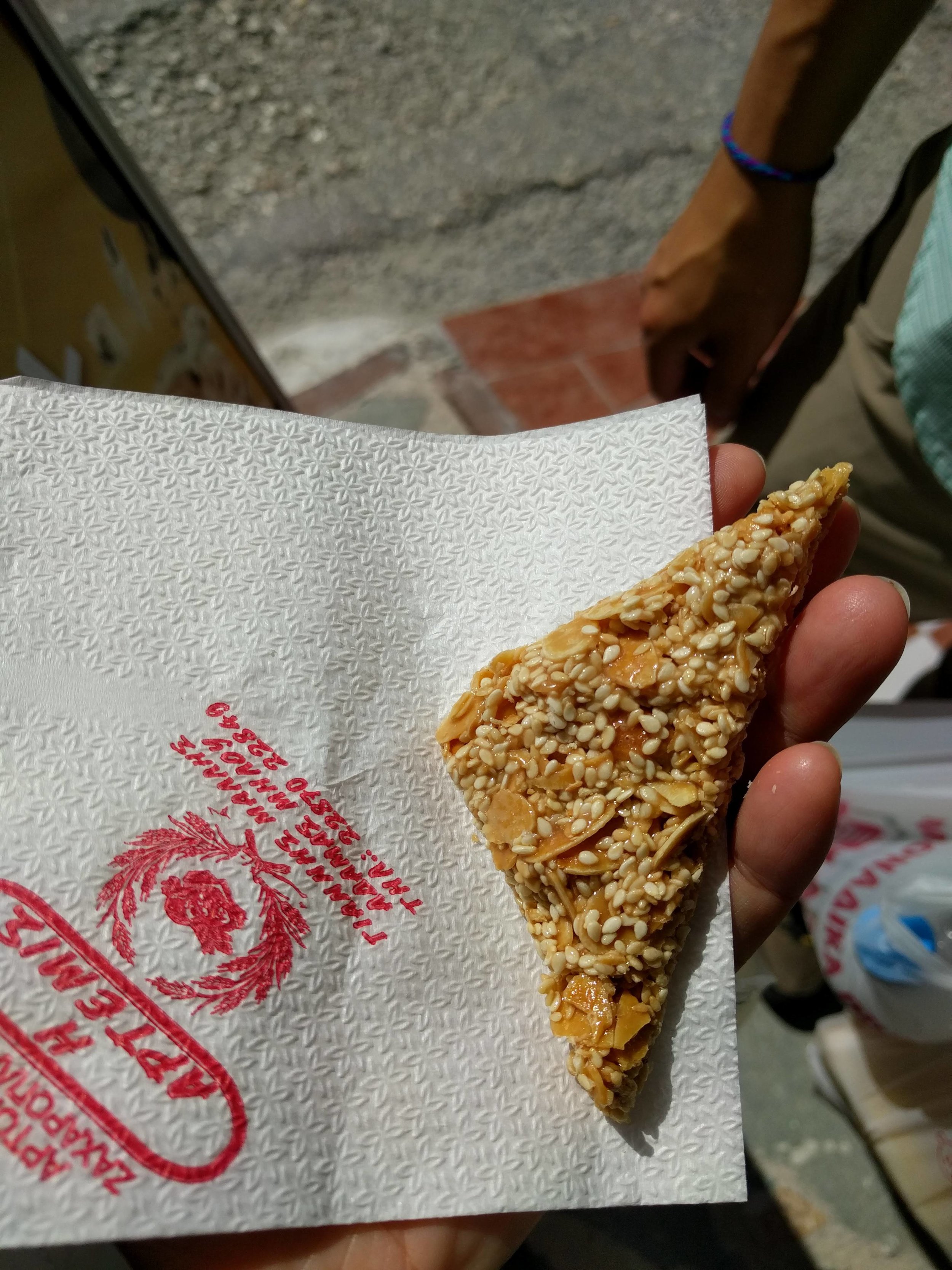 <p>Traditional Milos cracker with honey and sesame seeds and almond. Super tasty!</p>