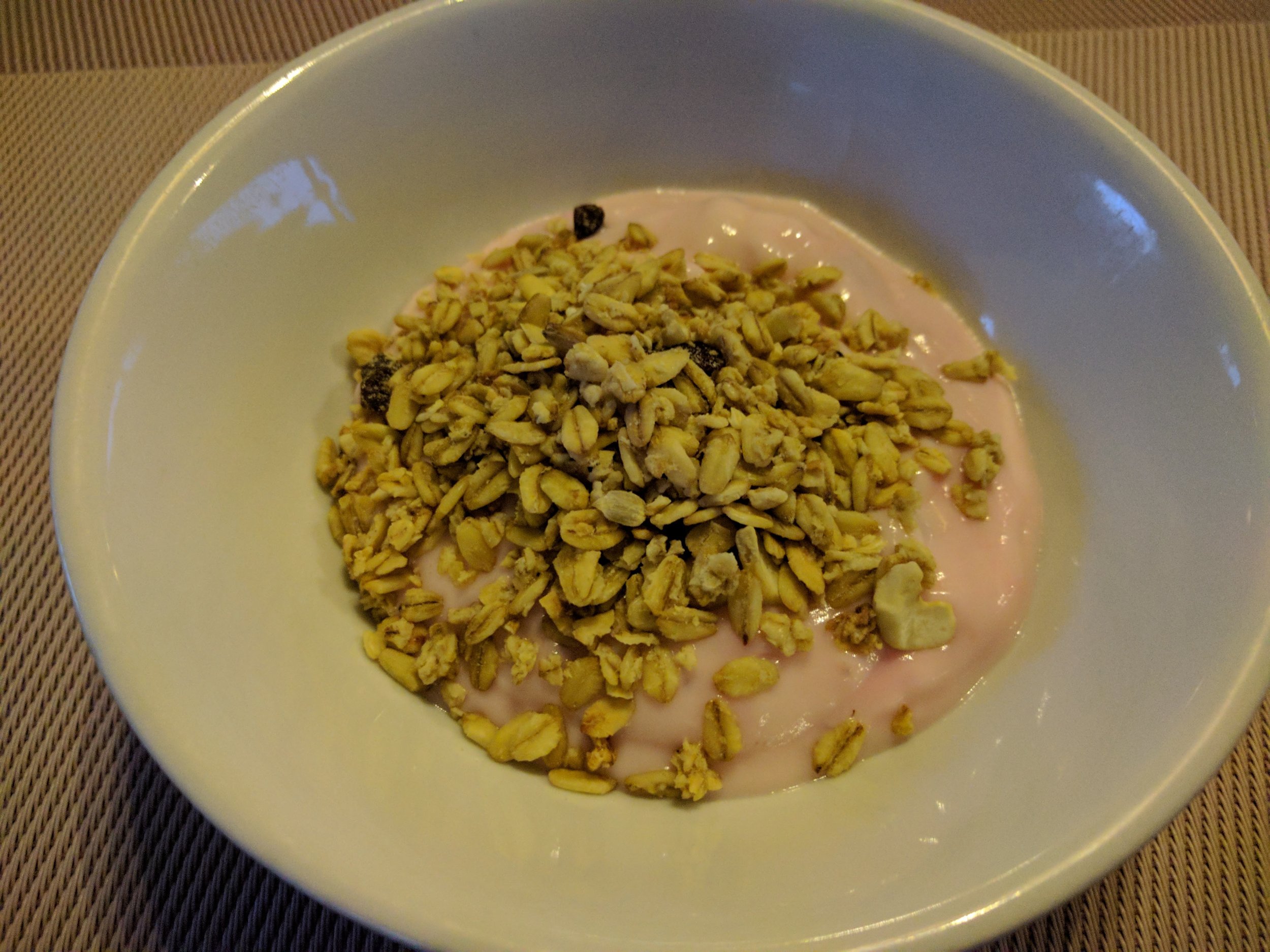 Light breakfast of yogurt and cereal